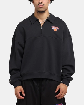 Mitchell & Ness New York Knicks Boxy Quarter Zip Crewneck Faded Black Layering Comfort Cold-Weather Ready