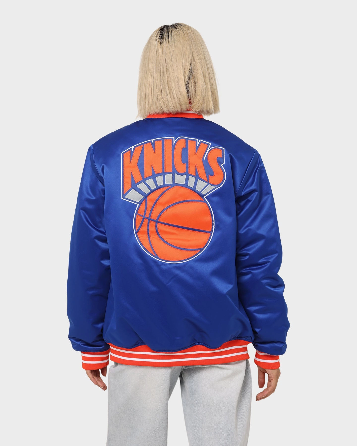 Mitchell & Ness New York Knicks Heavyweight Satin Jacket Royal Street Edge Demonstrate