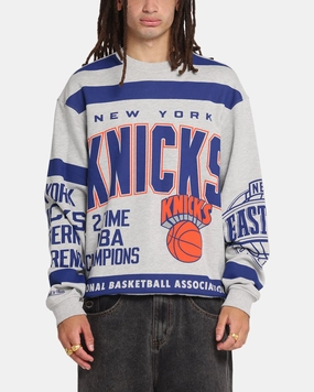 Mitchell & Ness New York Knicks Letterform Crewneck Grey Marle/Official Team Color Classic Knit Design Cozy Fit