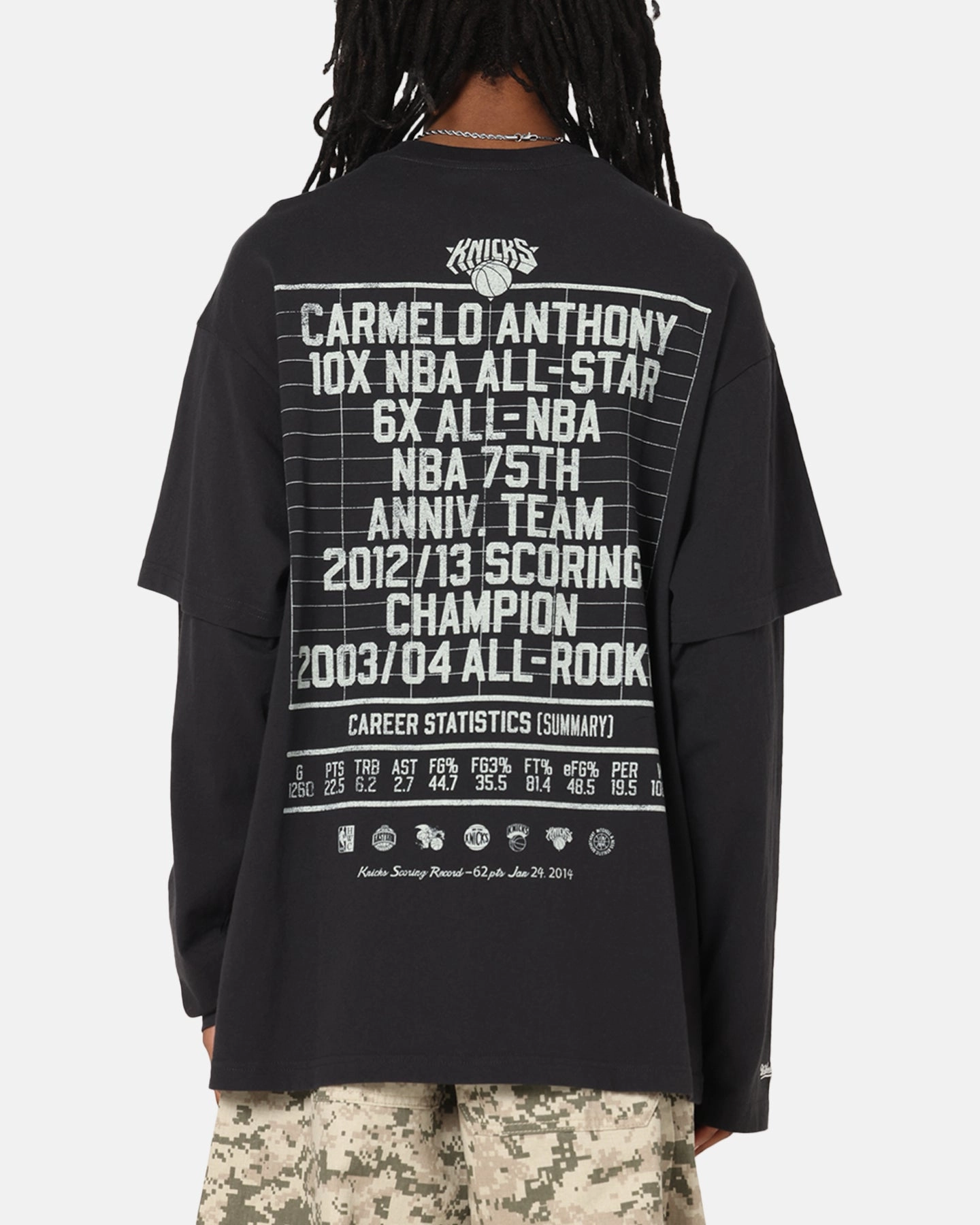Mitchell & Ness New York Knicks Melo State Of Mind Long Sleeve T-Shirt Faded Black Effortless Layer