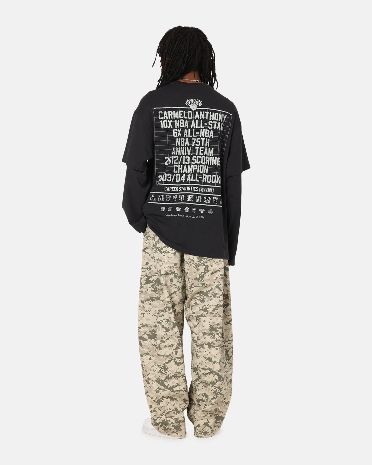 Mitchell & Ness New York Knicks Melo State Of Mind Long Sleeve T-Shirt Faded Black Timeless Style Versatile Fashion