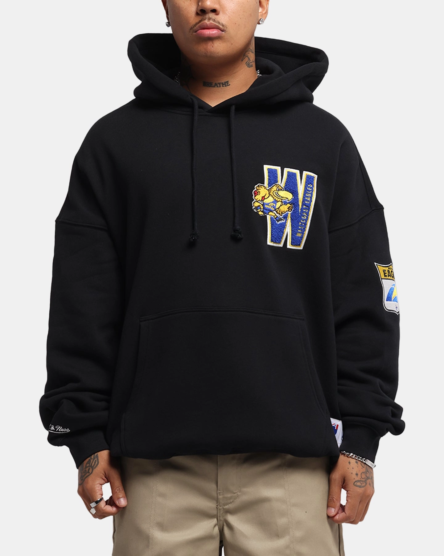 cruise vacation Breathable Material Mitchell & Ness West Coast Eagles Team Hoodie Solid Black
