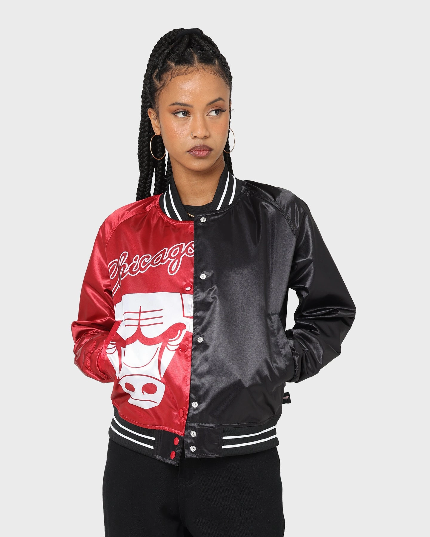 Mitchell & Ness Women's Chicago Bulls Big Face 5.0 Satin Jacket Red Halloween costume tall size