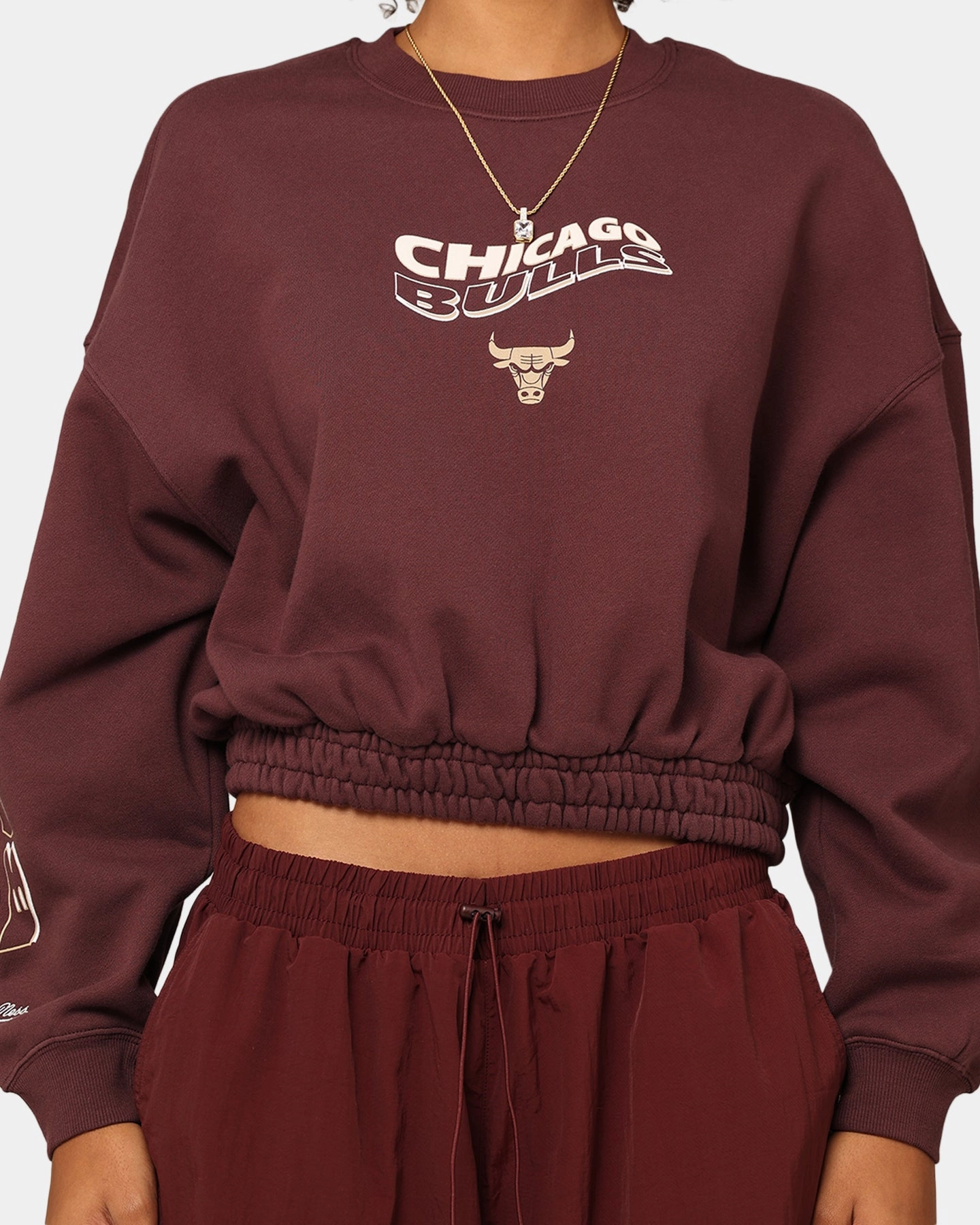 Cozy Wardrobe Low Maintenance Fabric Mitchell & Ness Women's Chicago Bulls Dazed Cropped Crewneck Fudge