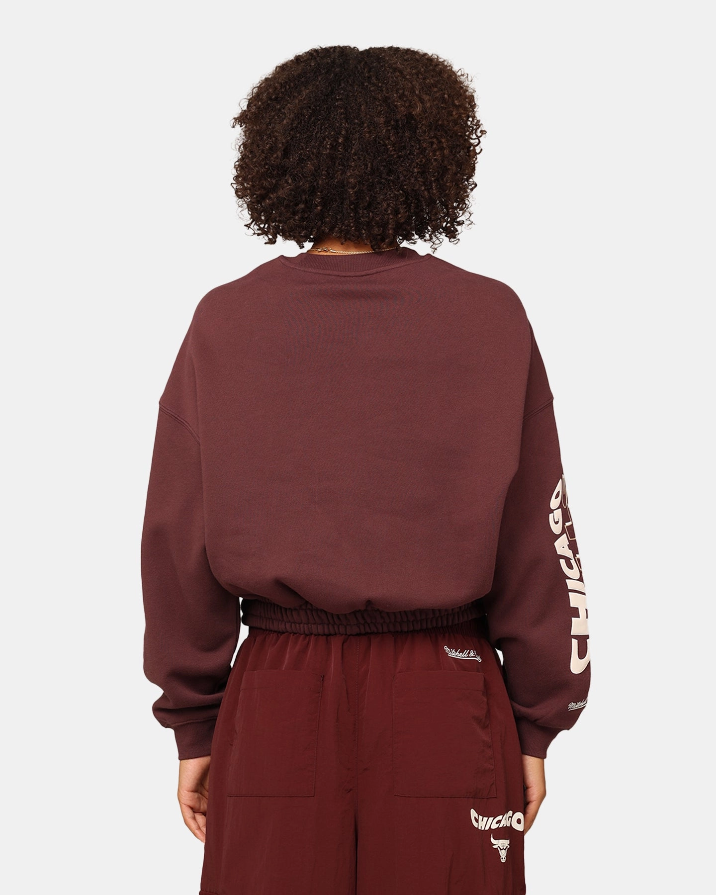 Essential Layering Cozy Style Wear Mitchell & Ness Women's Chicago Bulls Dazed Cropped Crewneck Fudge