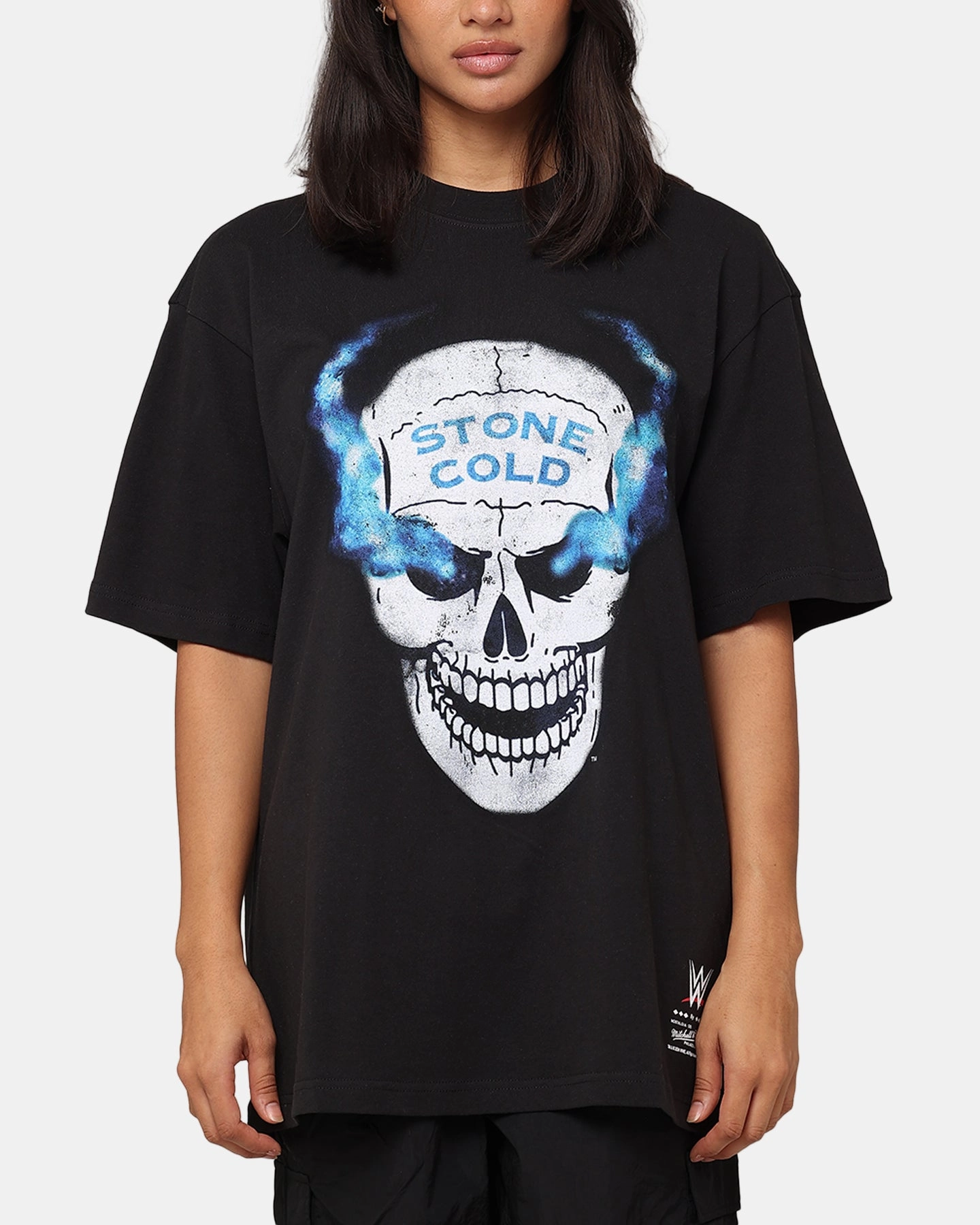 Modern Fashion Soft Texture Mitchell & Ness X WWE Stone Cold Steve Austin Skull T-Shirt Overdyed Black