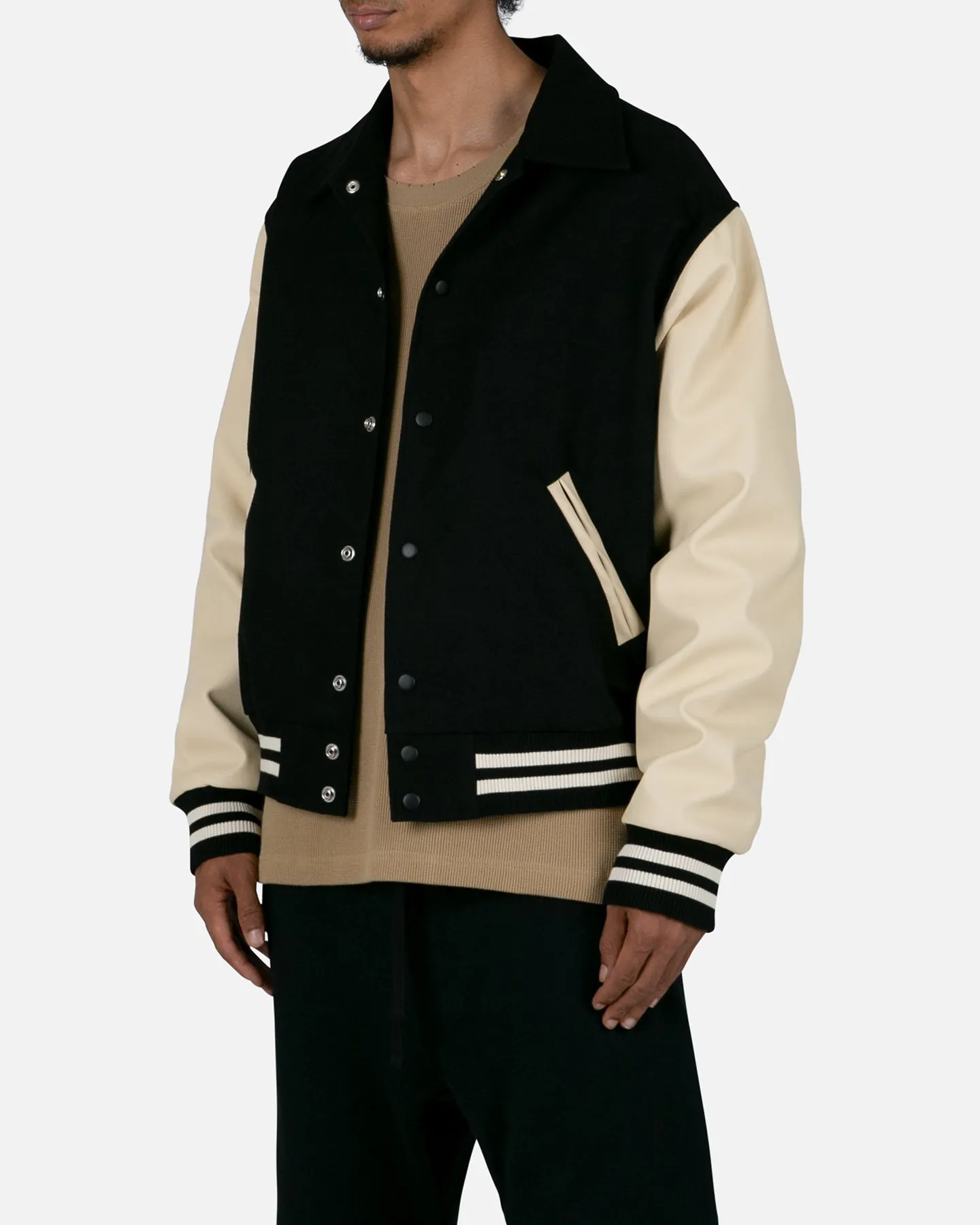 MNML Collared Varsity Jacket Black/White Engineer YKK Zipper Quality