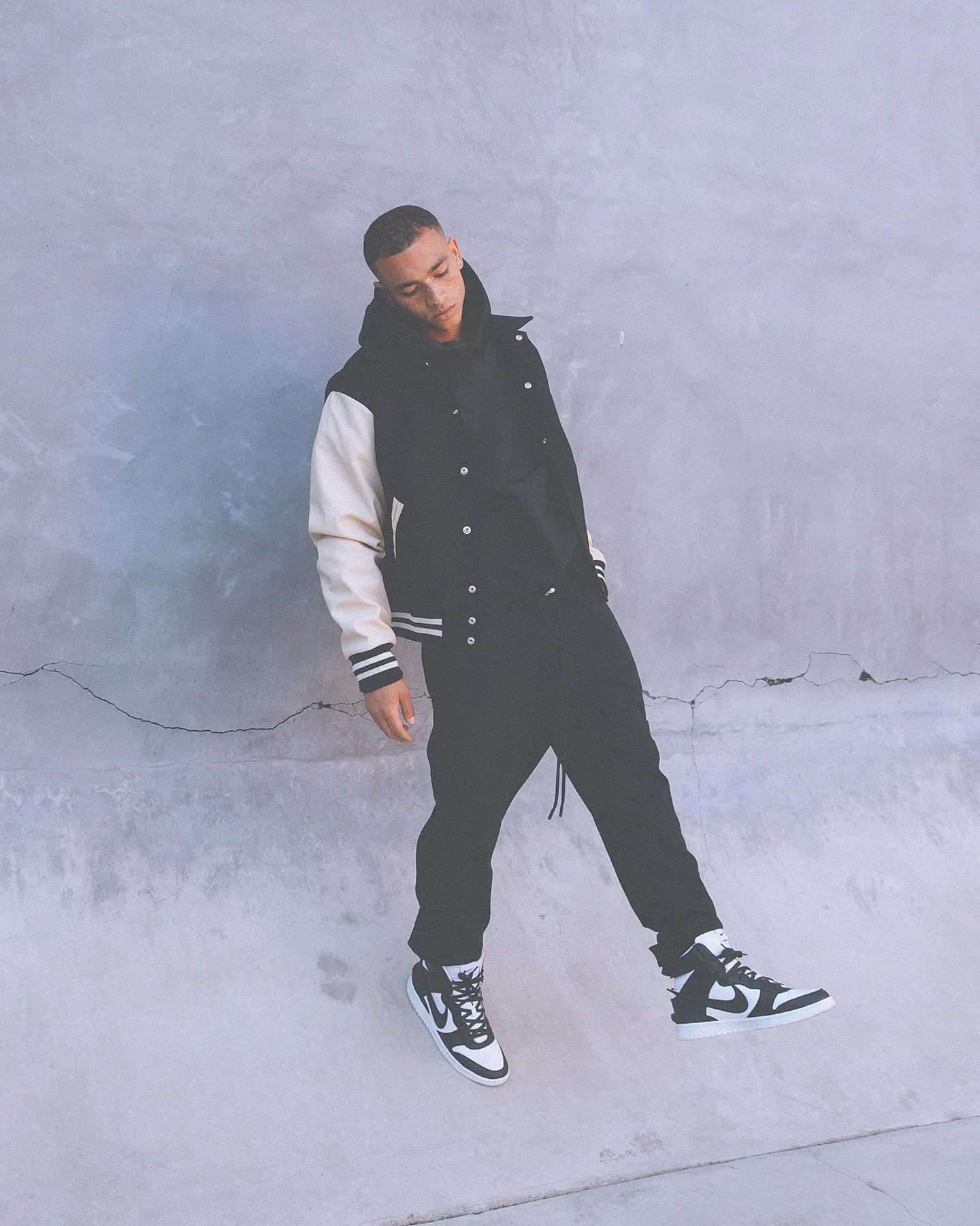 No Bulk MNML Collared Varsity Jacket Black/White