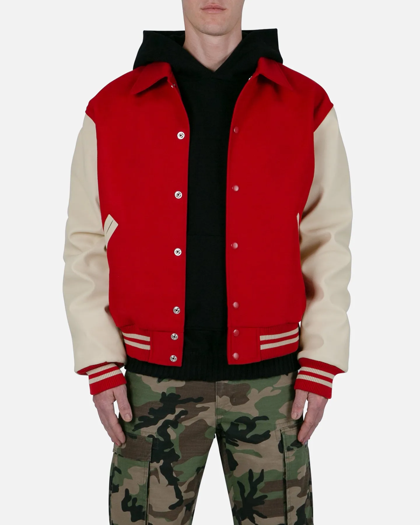 Lightweight Packable Build Display MNML Collared Varsity Jacket Red/White
