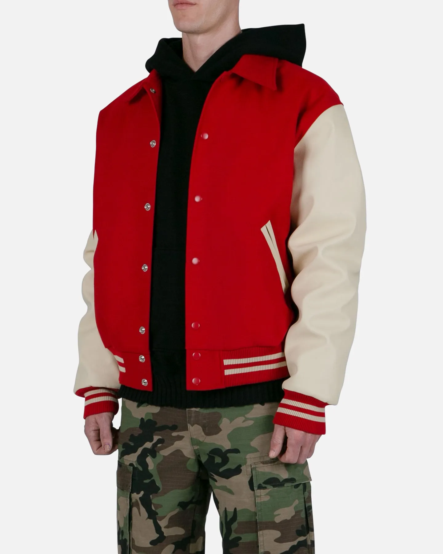 MNML Collared Varsity Jacket Red/White Quick Layering
