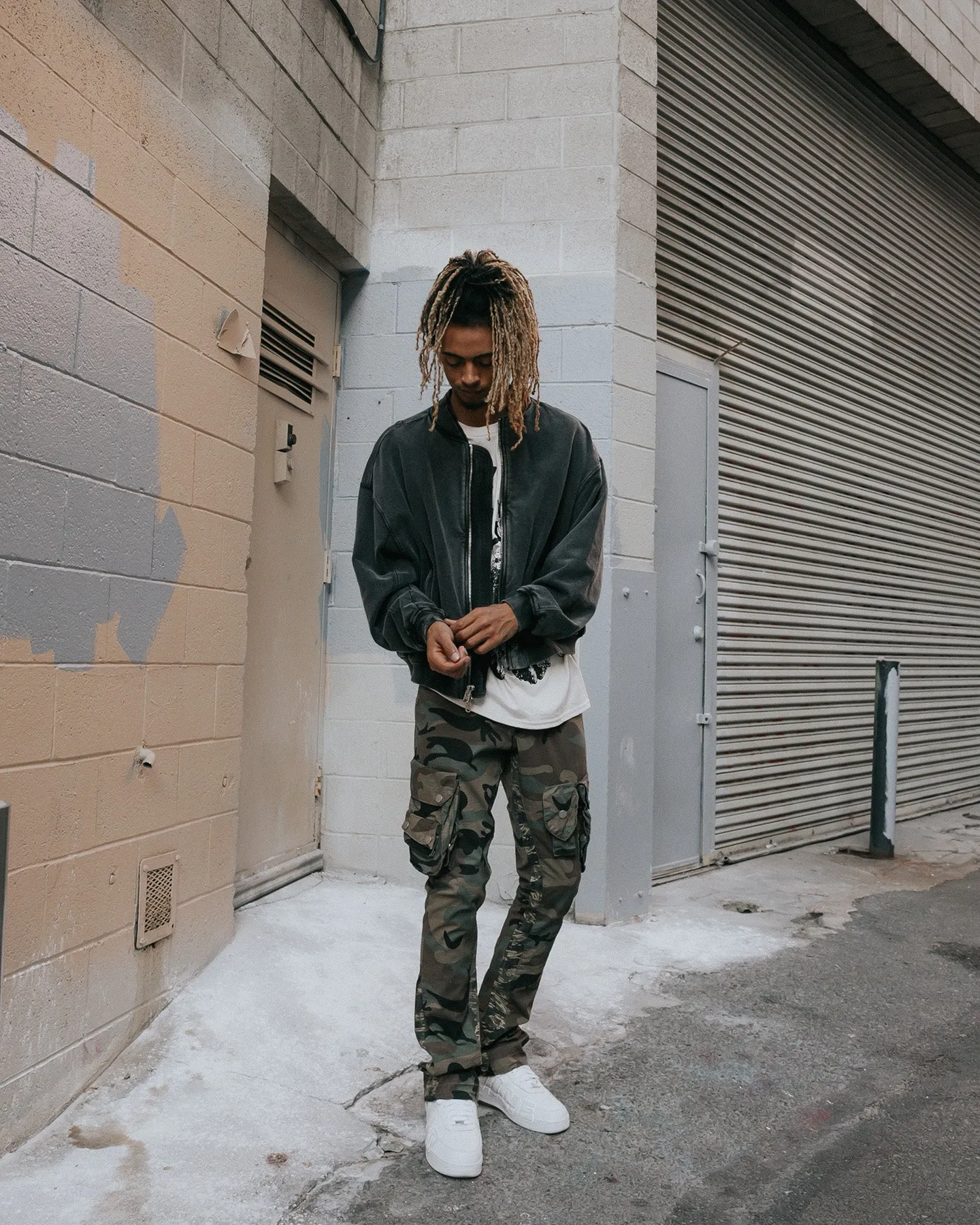 Drop Hood Style Example MNML Layered Bomber Jacket Black