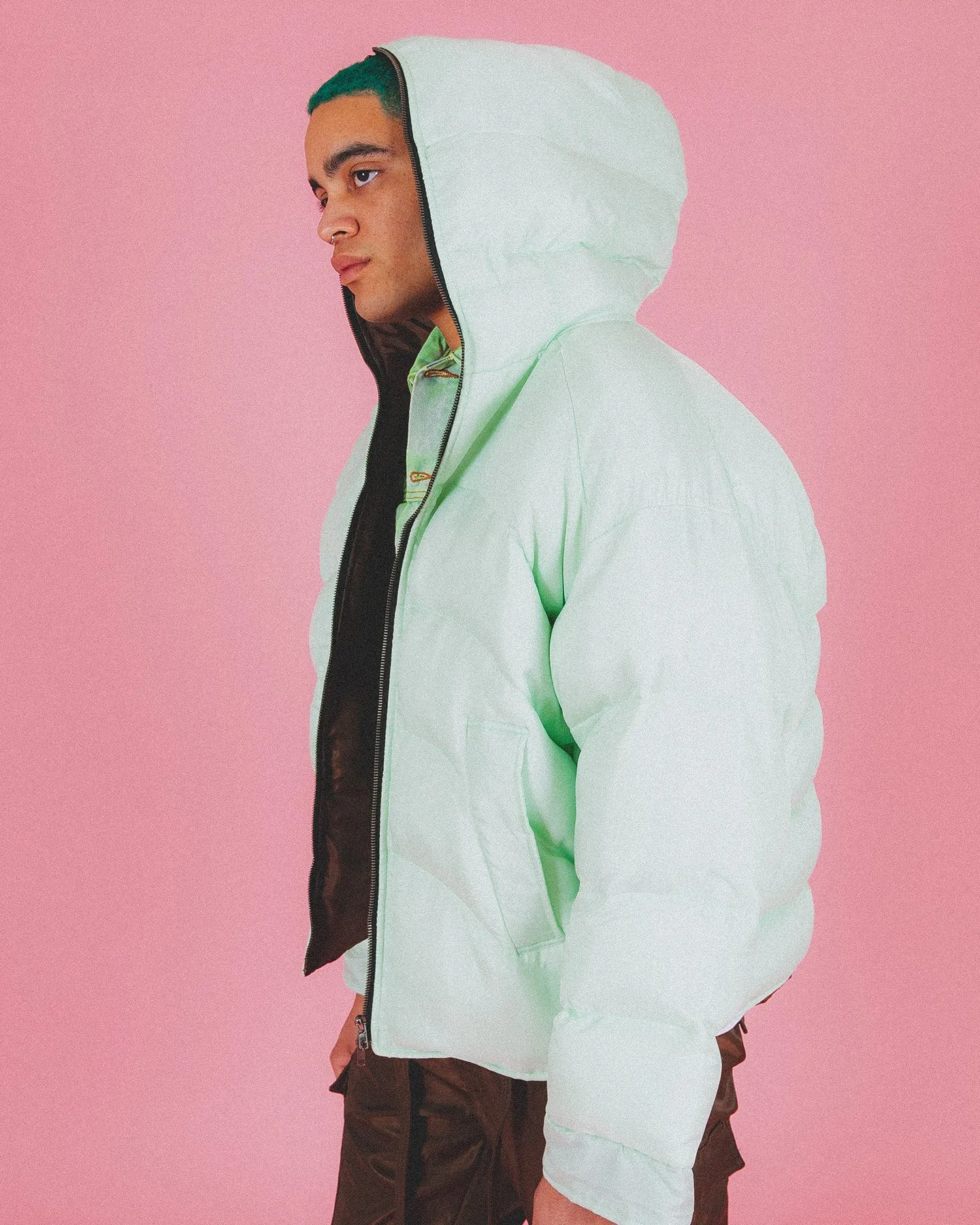 MNML Reversible Full Zip Puffer Jacket Mint Feedback beach scene