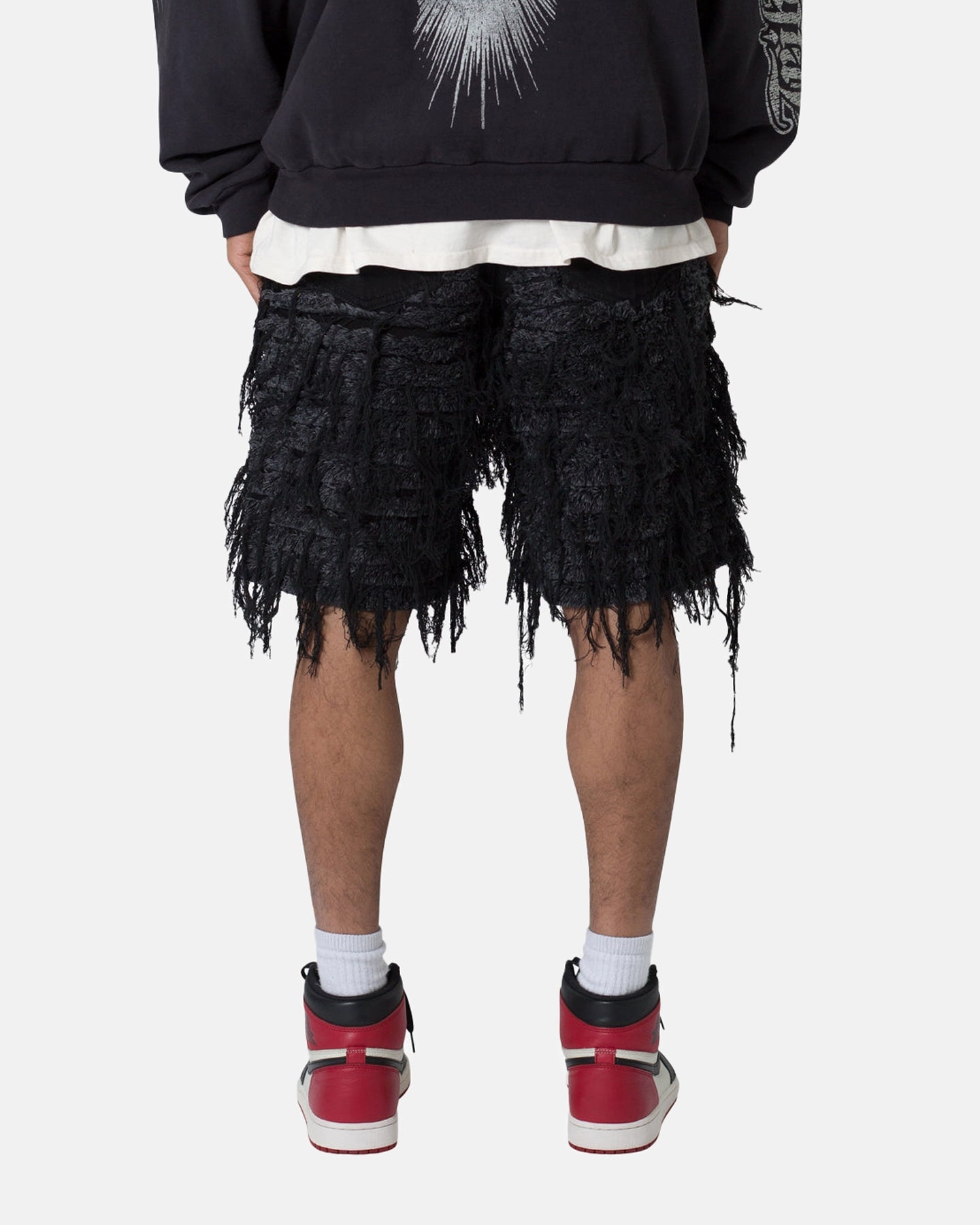 MNML All Over Frayed Denim Shorts Black Classic Vibe