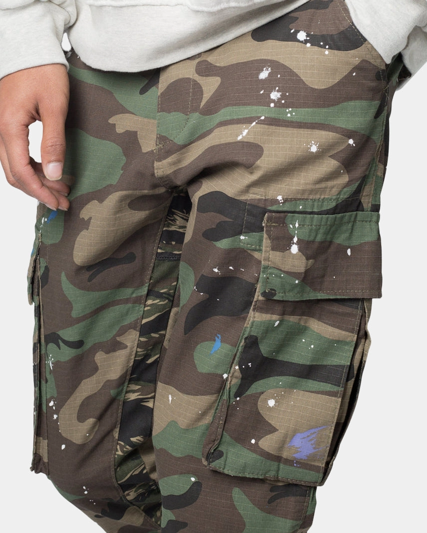 Stretch Fabric High Waist MNML Bootcut Cargo Pants Camo