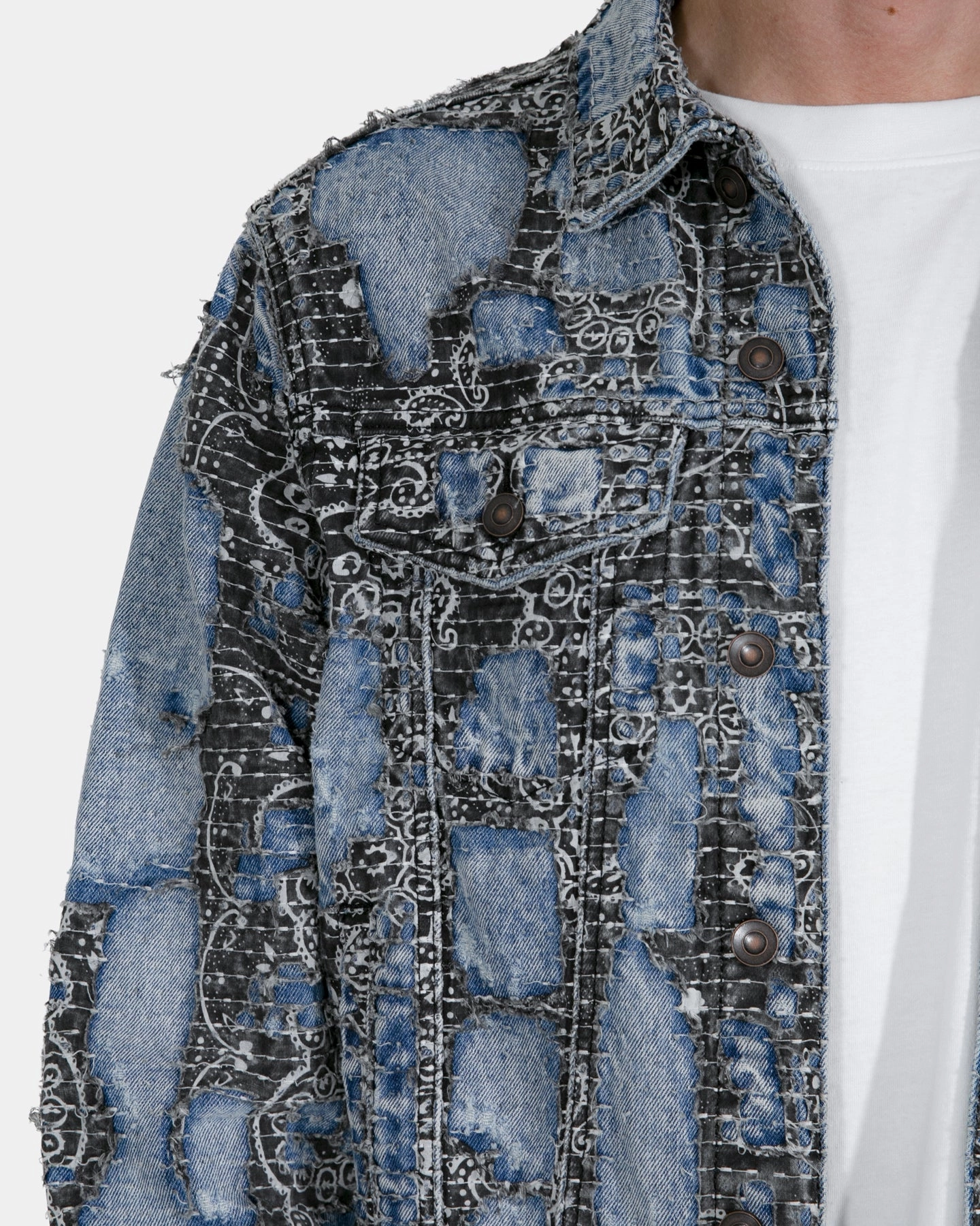 MNML Boro Paisley Trucker Jacket Blue/Black window - shopping Quick Fit