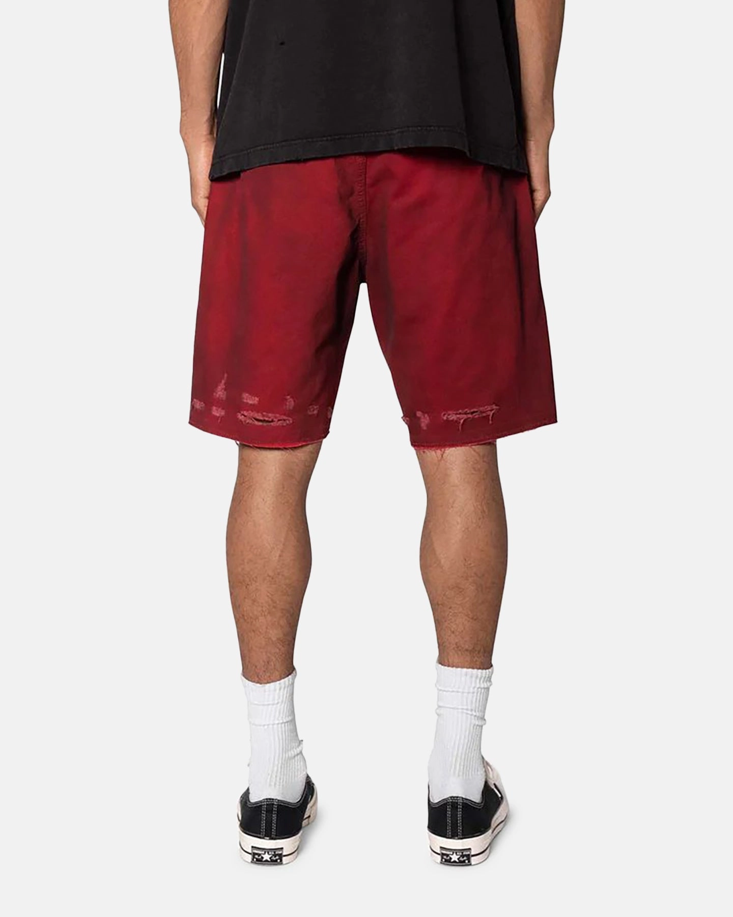 adventure apparel MultiPurposeUtility MNML Burnt Distressed Denim Shorts Red