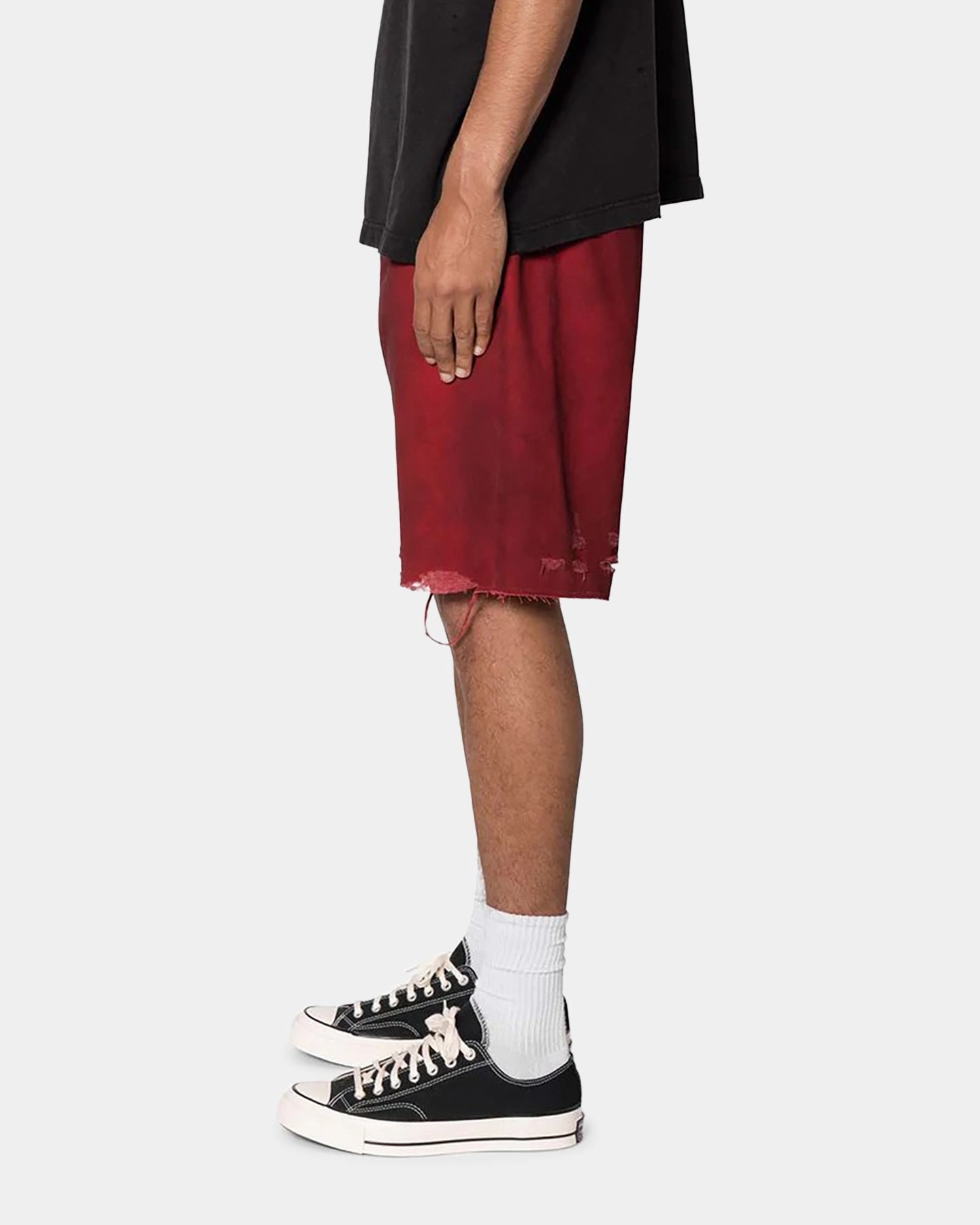 volleyball outfit Urban Mood MNML Burnt Distressed Denim Shorts Red