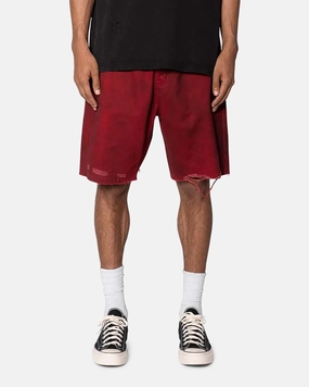Gym Wear Luxury Brand MNML Burnt Distressed Denim Shorts Red