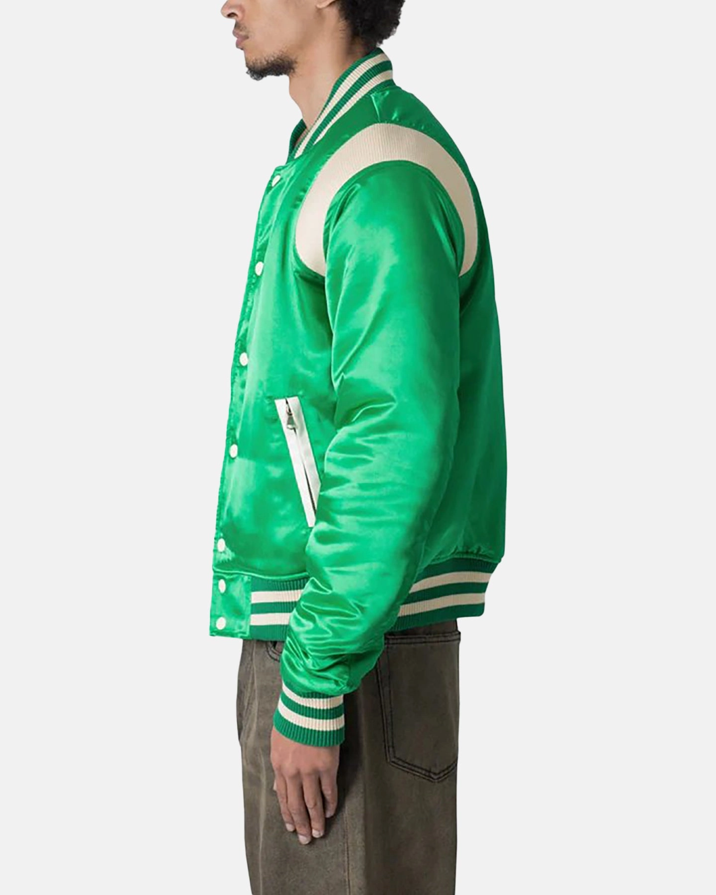 Adjustable Drawstring Waist MNML Classic Varsity Jacket Green