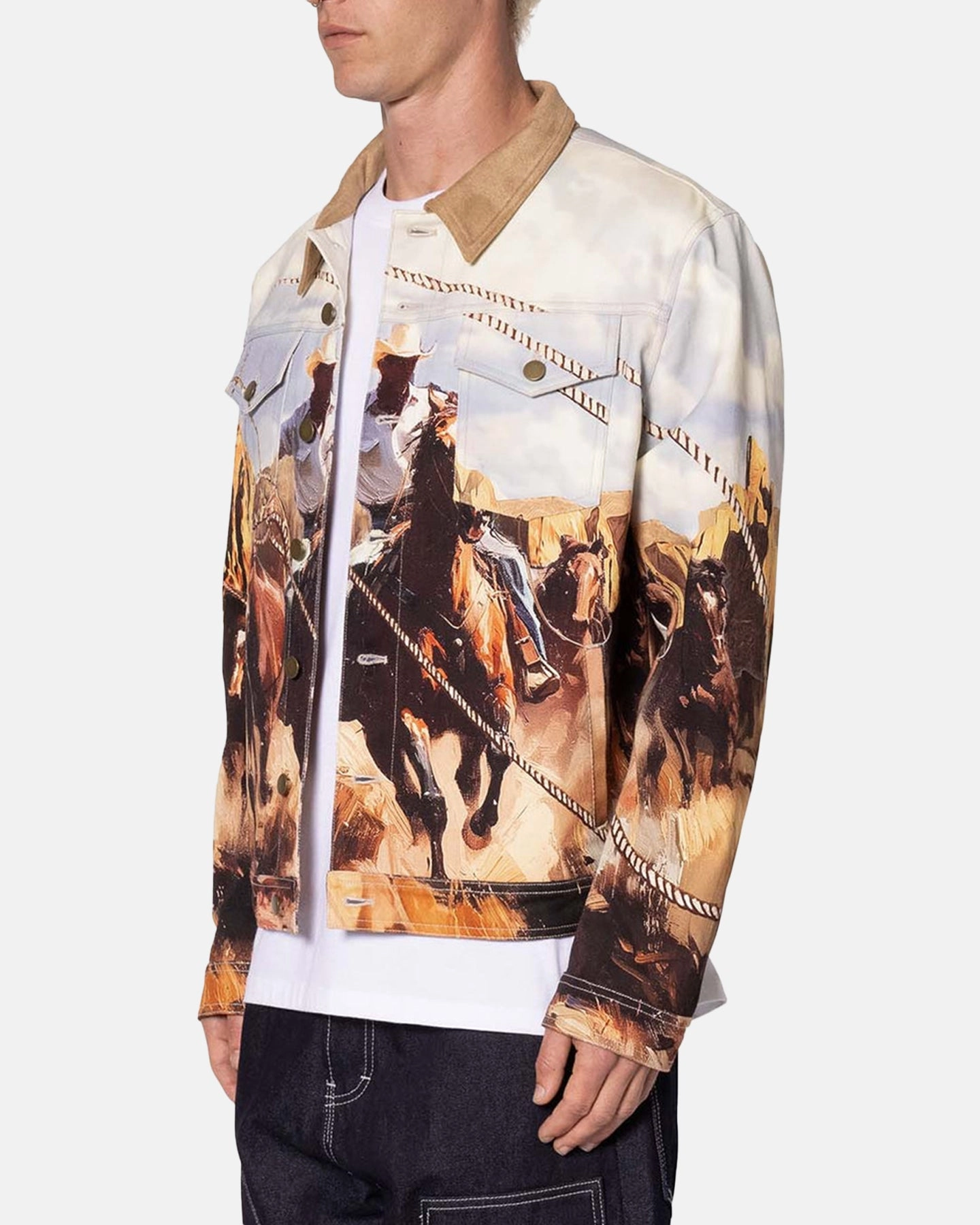 Protective Outer Layer Contemporary Fit MNML Cowboy Print Trucker Jacket Multi