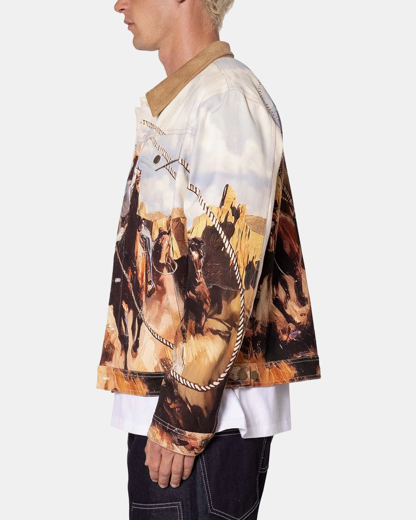 MNML Cowboy Print Trucker Jacket Multi Clock