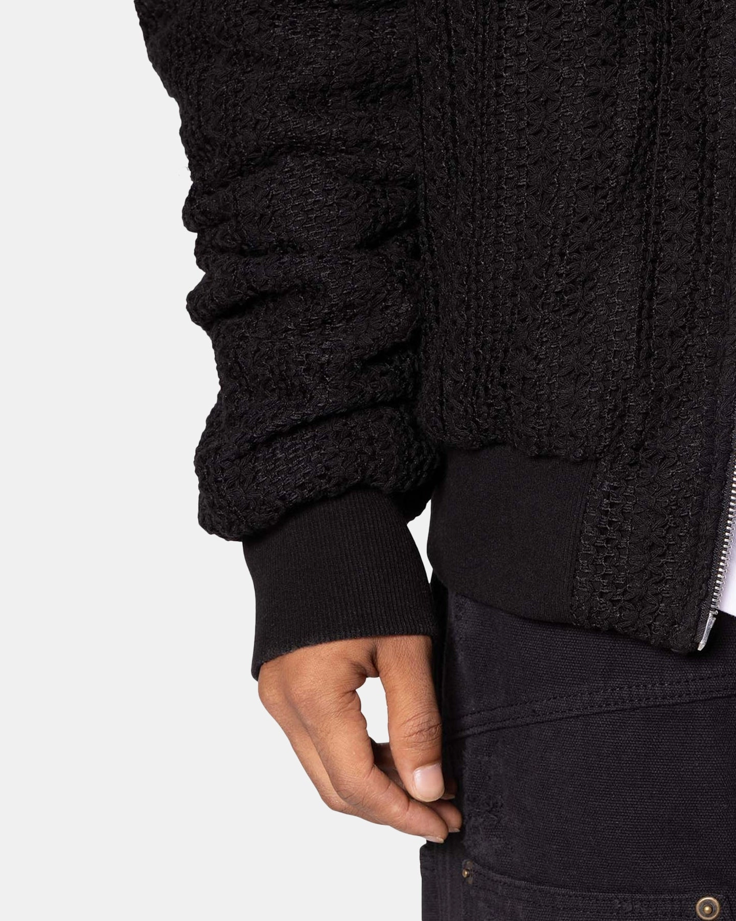 MNML Crochet Bomber Jacket Black Non Irritating Lining