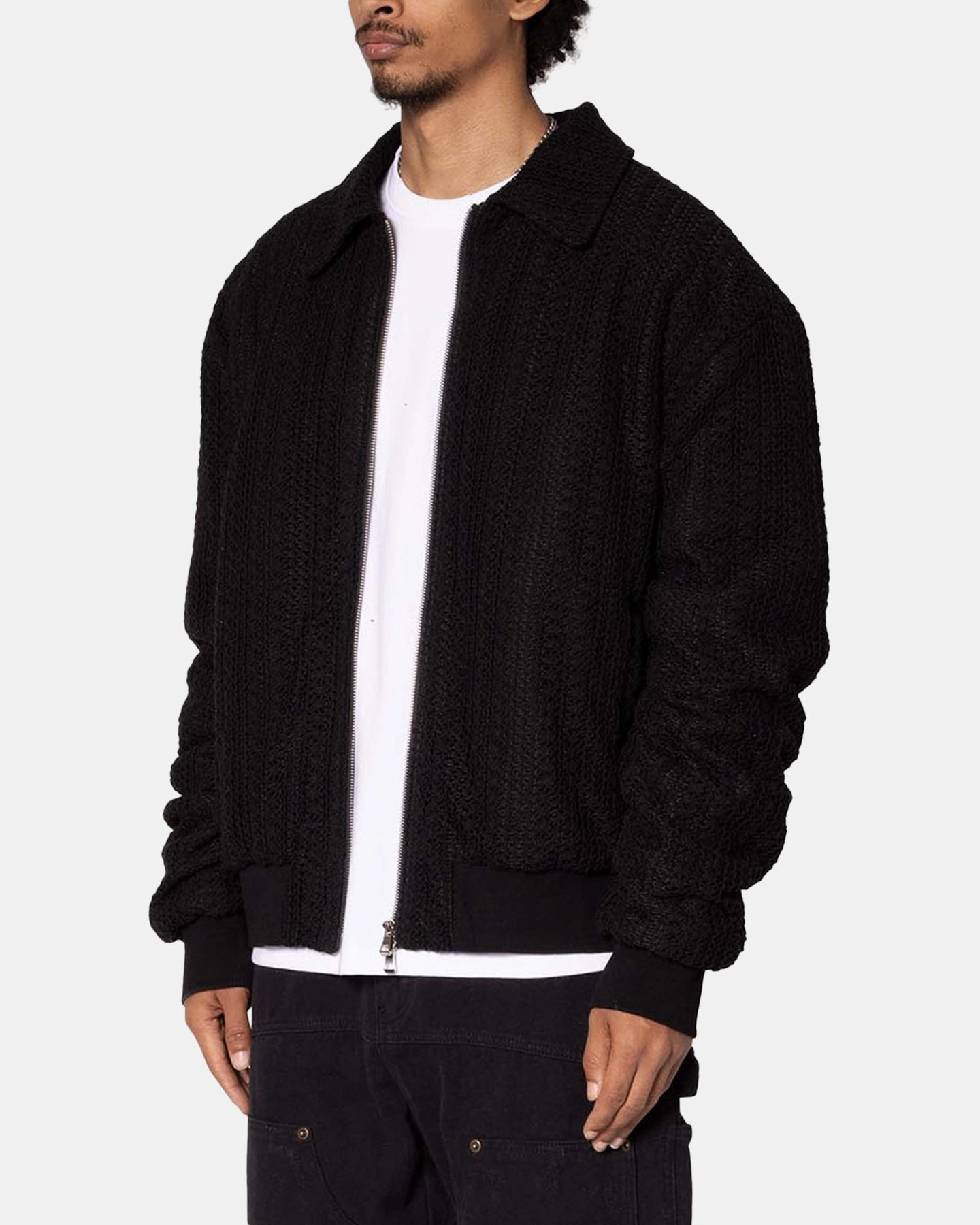 Core Style Innovate MNML Crochet Bomber Jacket Black