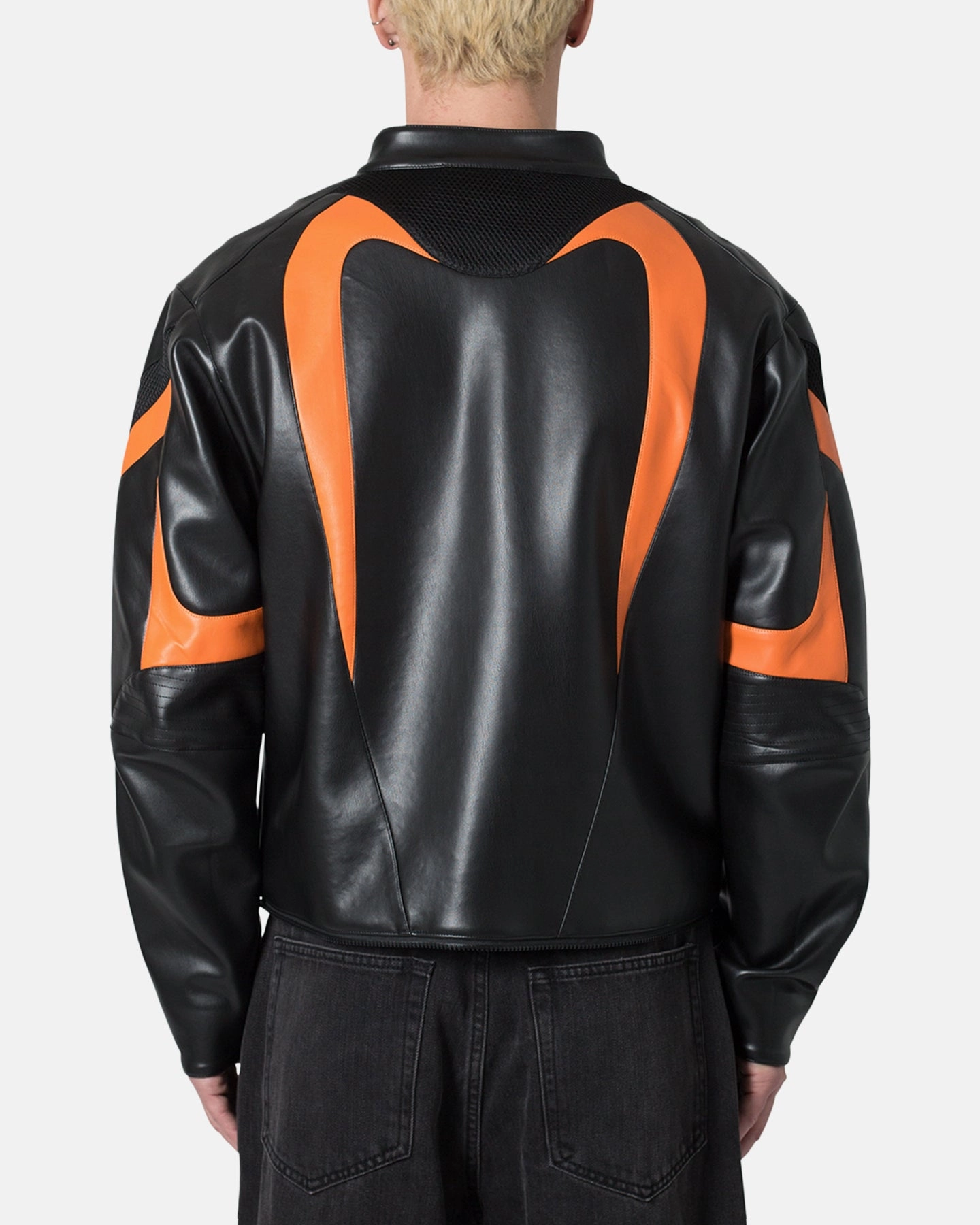 Protect MNML Cropped Leather Race Jacket Black/Orange