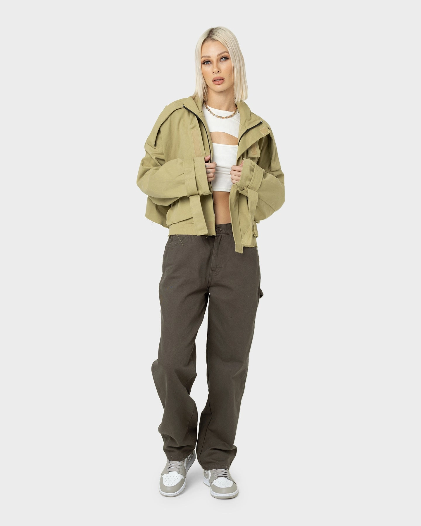 MNML Cropped M65 Jacket Khaki Dirt Repellent Surface