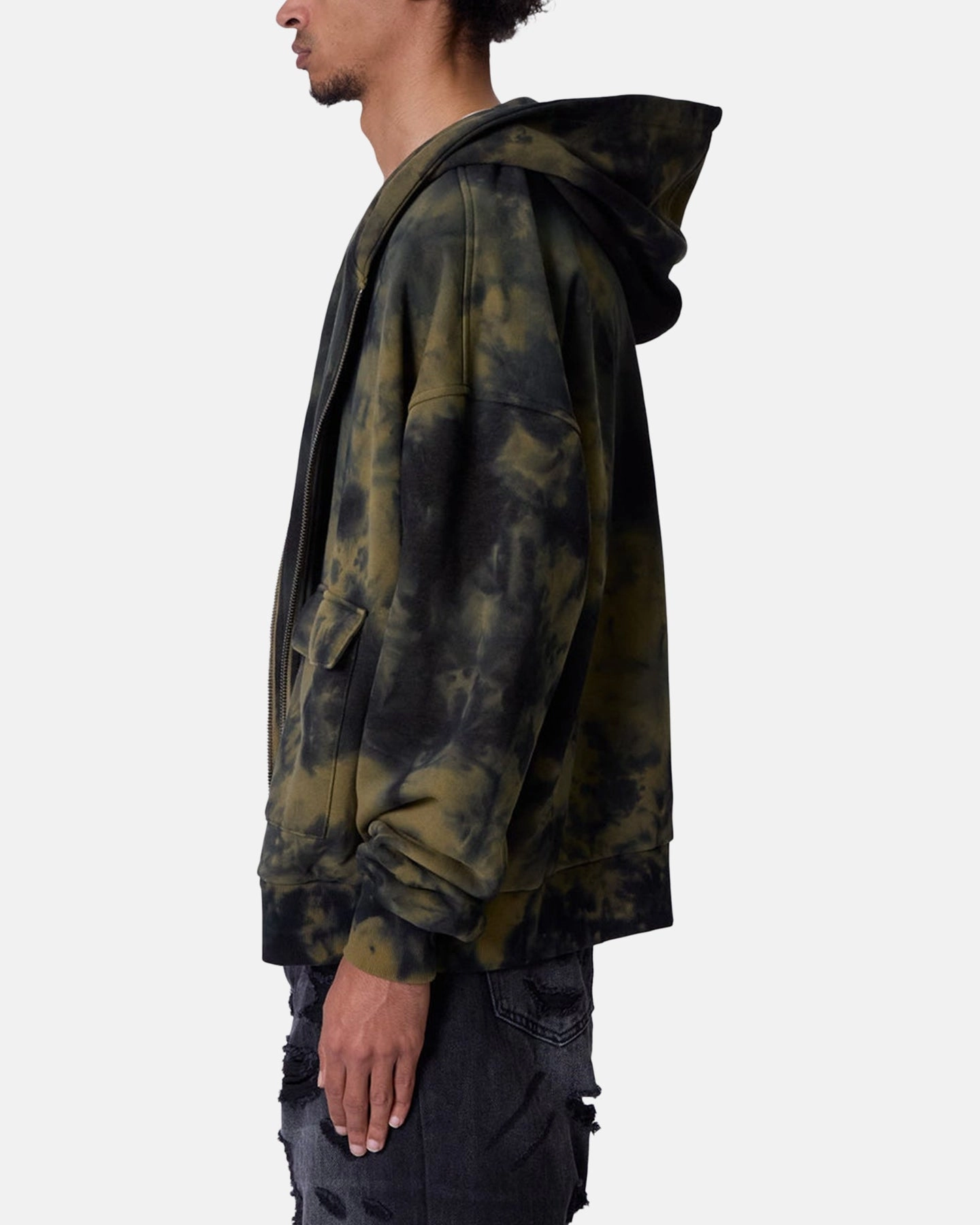 Checkered Core Style MNML Crumple Tie Dye Hodie Olive