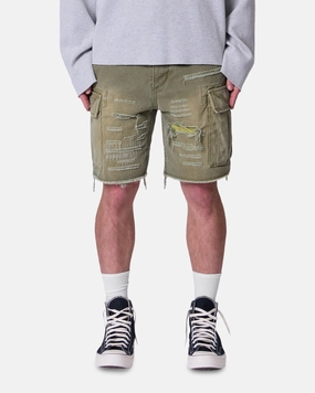 fashion industry MNML Distressed Cargo Shorts Olive