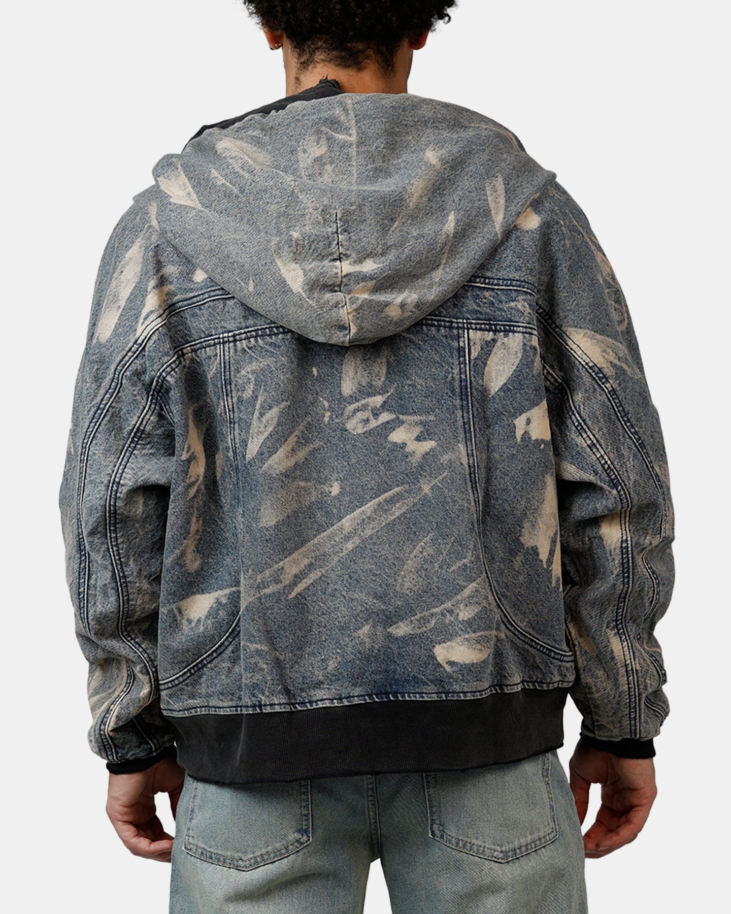 MNML Double Denim Hood Bomb Jacket Blue FlexibleMovement Shock Absorbent Padding