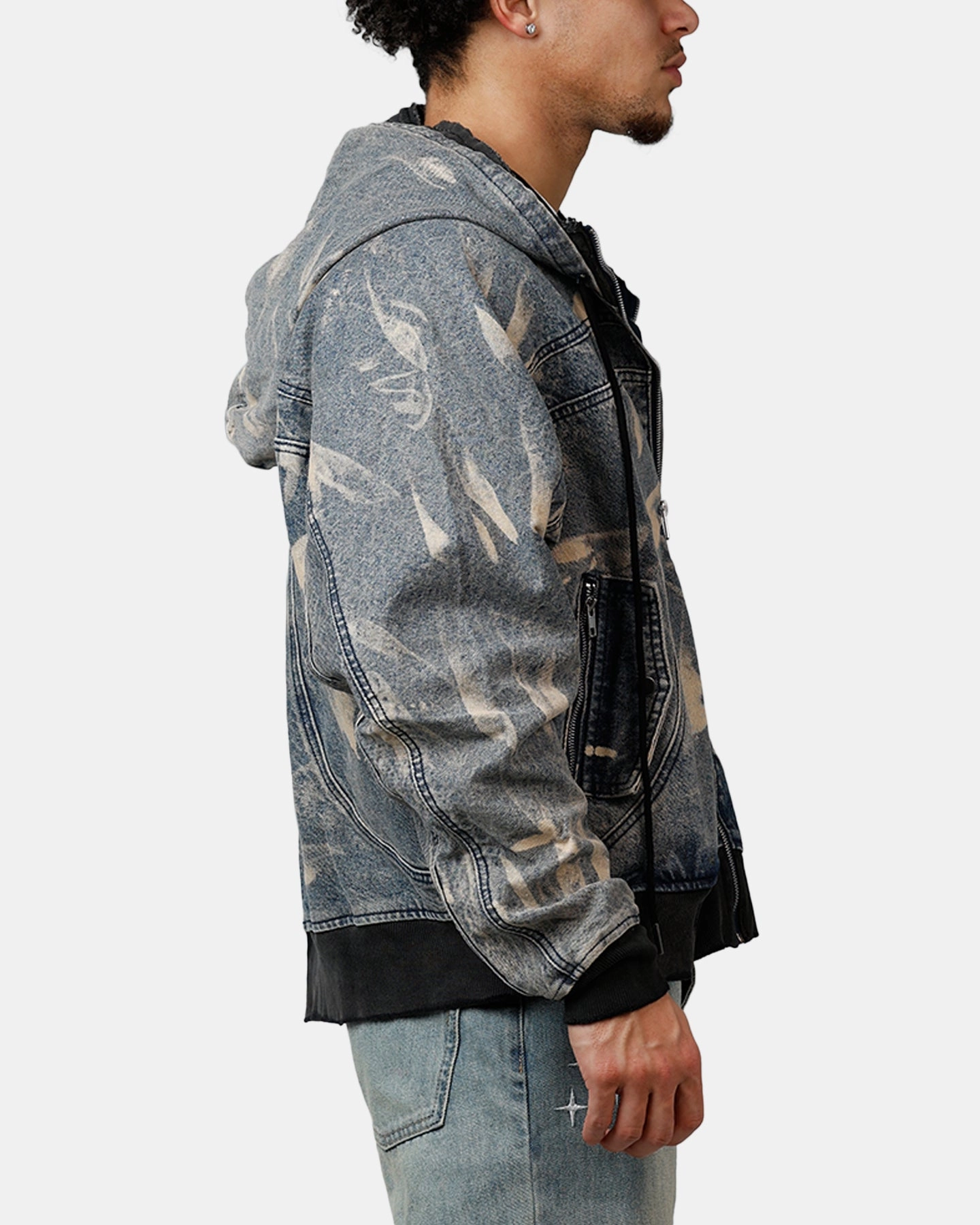 insulated practice session MNML Double Denim Hood Bomb Jacket Blue