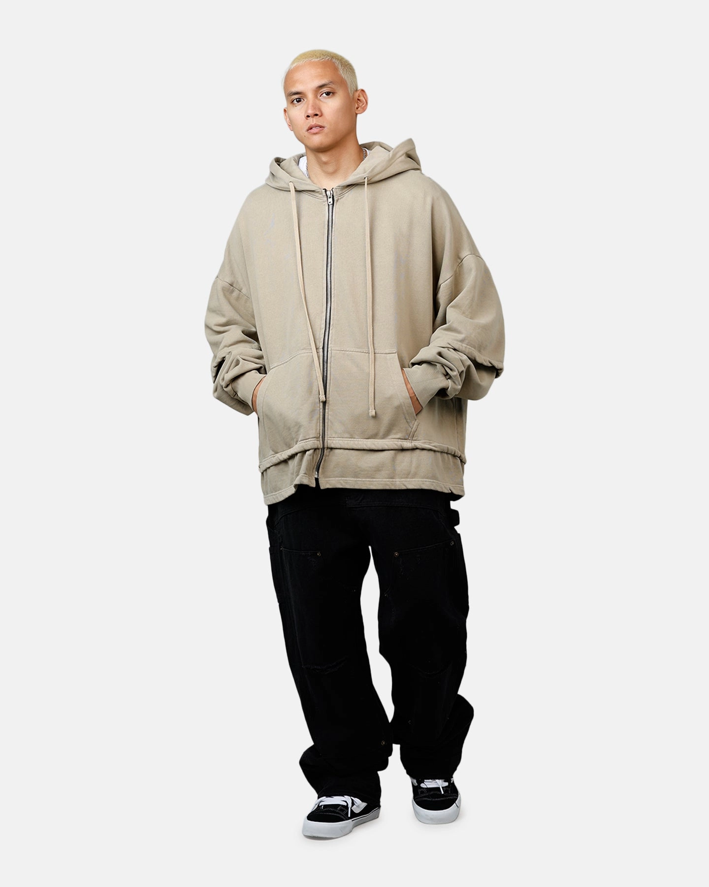 Heavy Duty Zippers MNML Double Layer Zipper Sweater Washed Earth