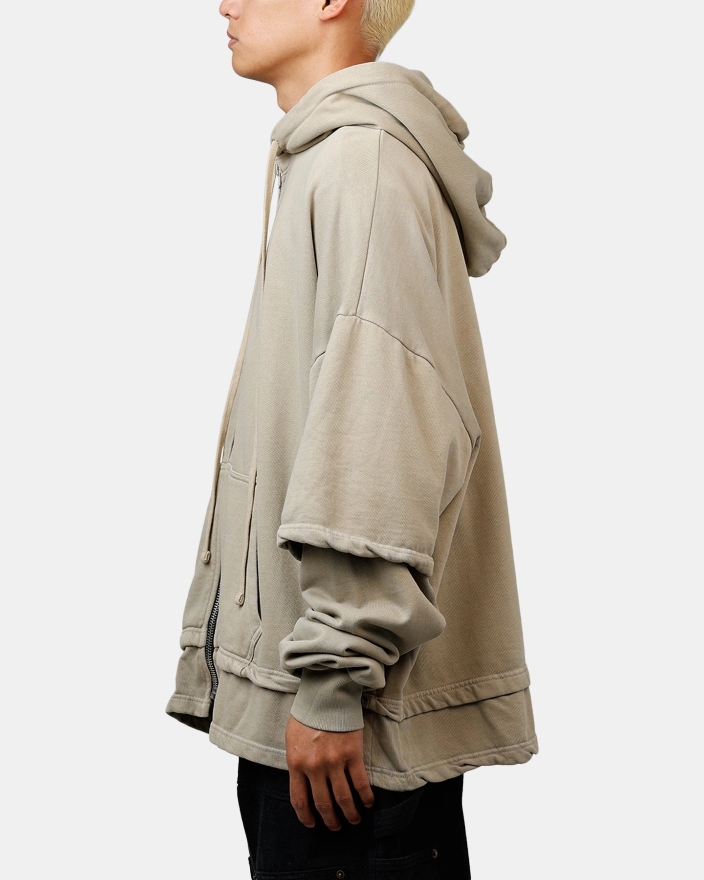 windy MNML Double Layer Zipper Sweater Washed Earth