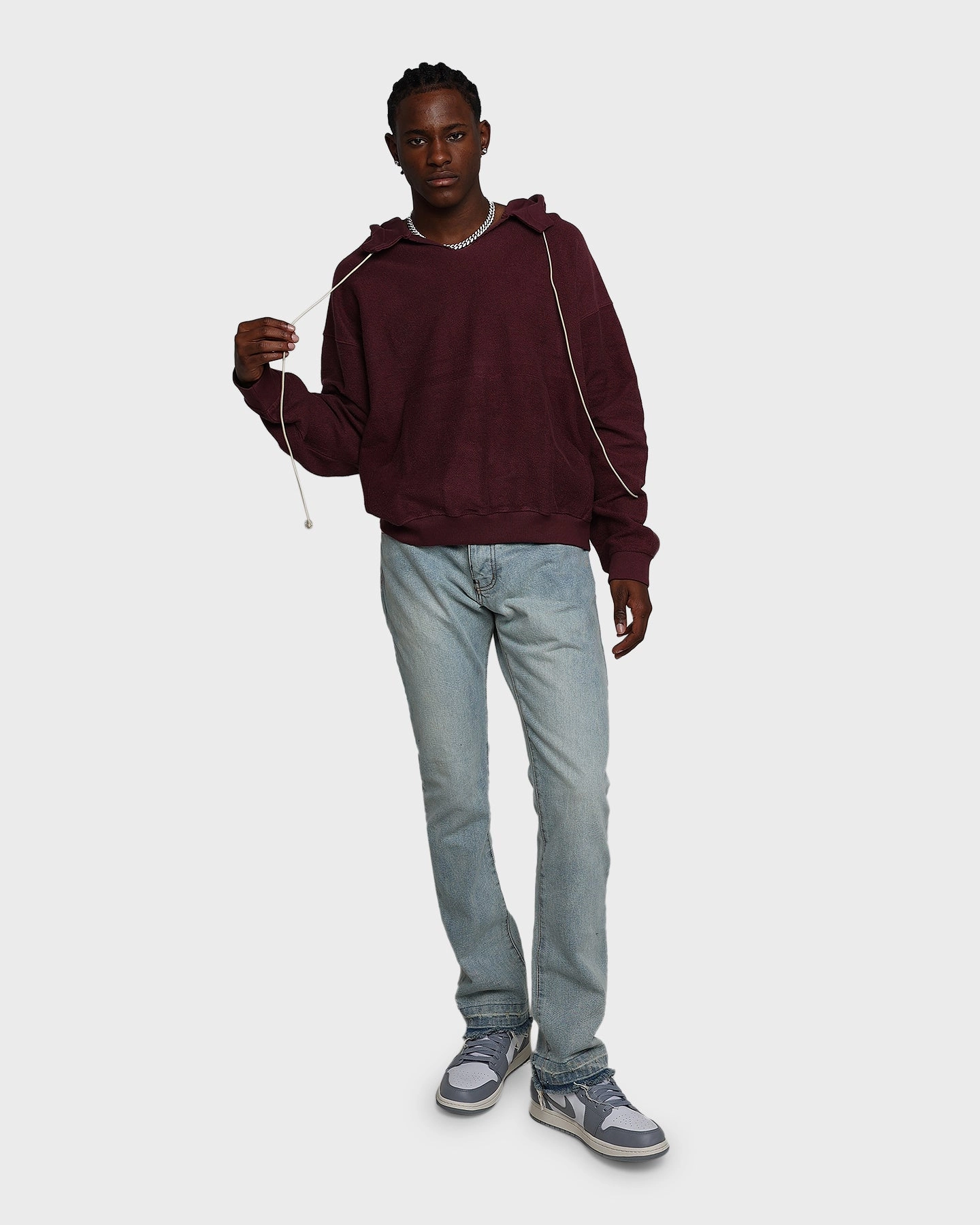 MNML Extended Drawcord Hoodie Burgundy Period Foundation