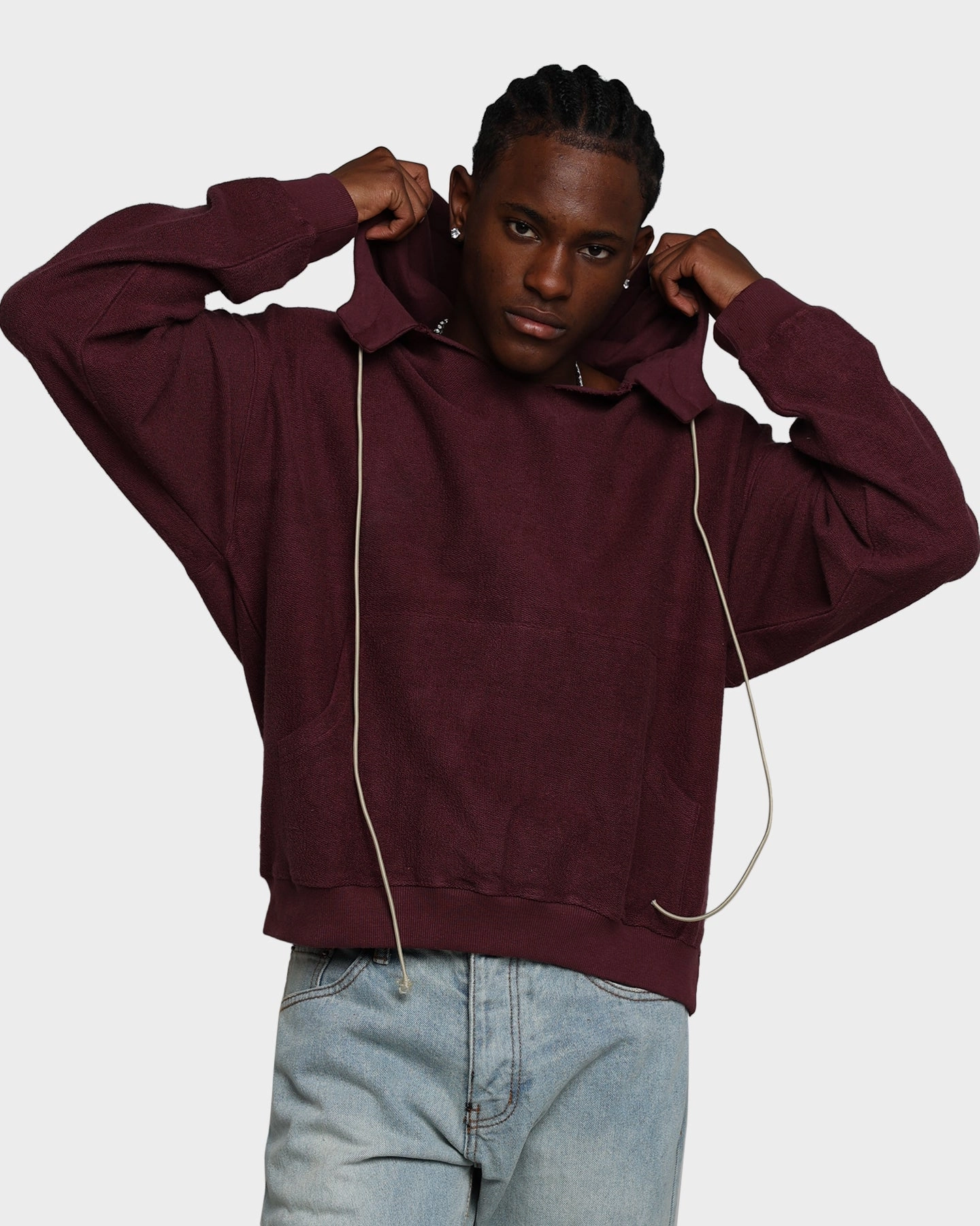 MNML Extended Drawcord Hoodie Burgundy Dynamic Feel
