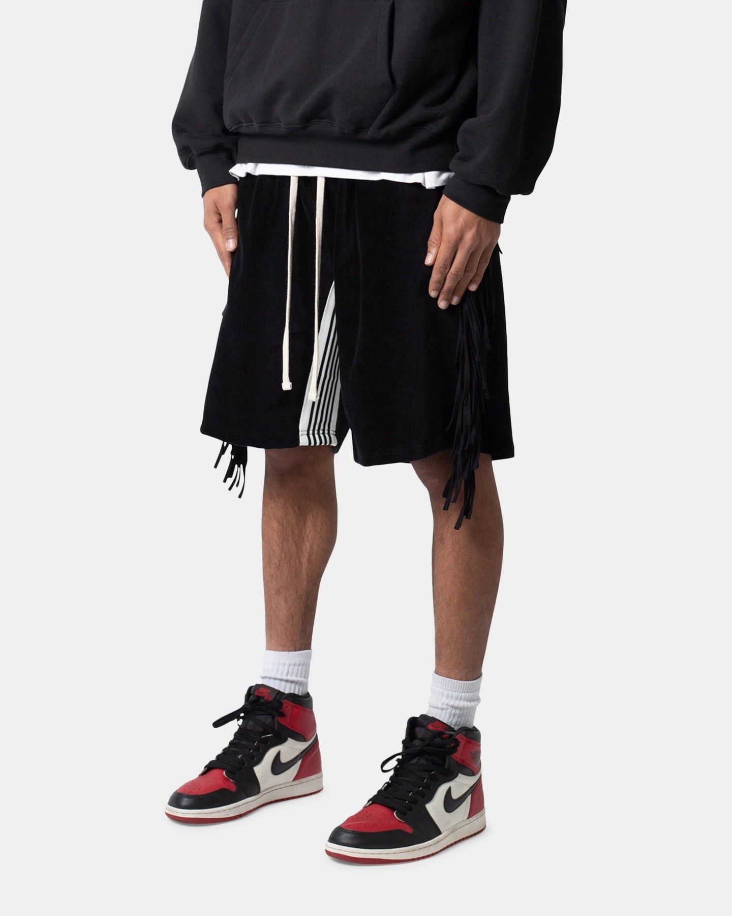 media industry Summer Vibes MNML Fringe Velour Sweat Shorts Black