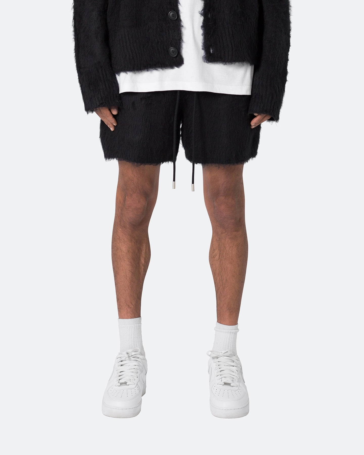 MNML Fuzzy Sweat Shorts Black MultiPocket Design