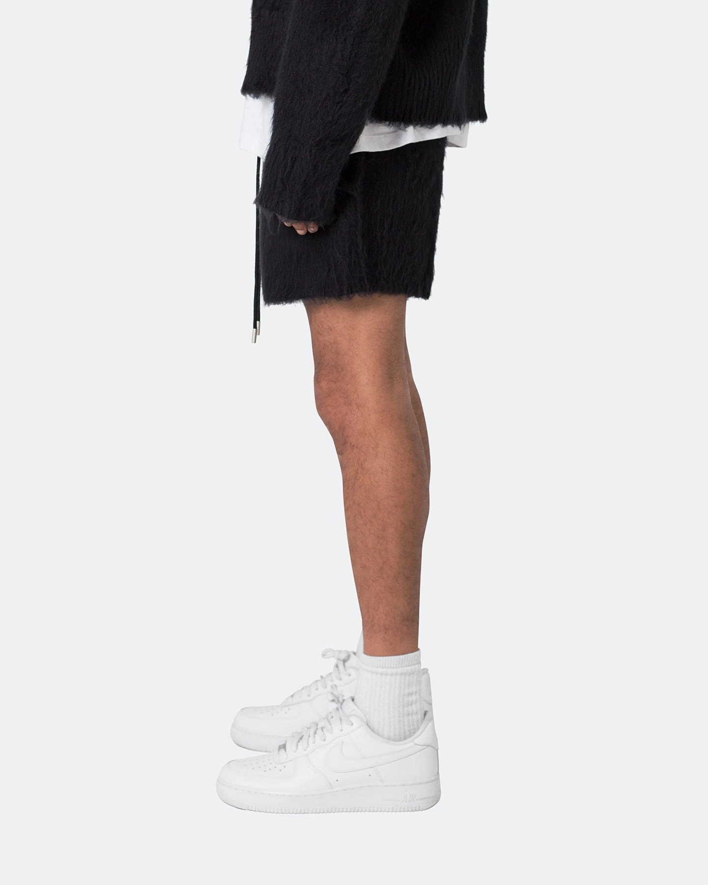 MNML Fuzzy Sweat Shorts Black Tagless label fade - resistant