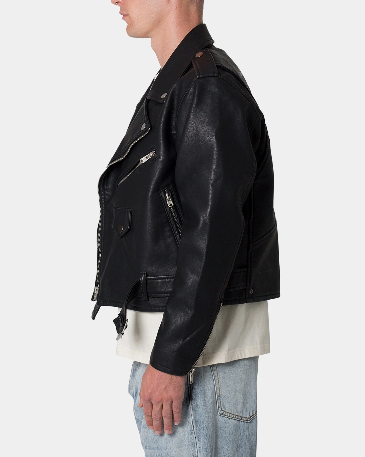 Medal MNML Leather Moto Jacket Black