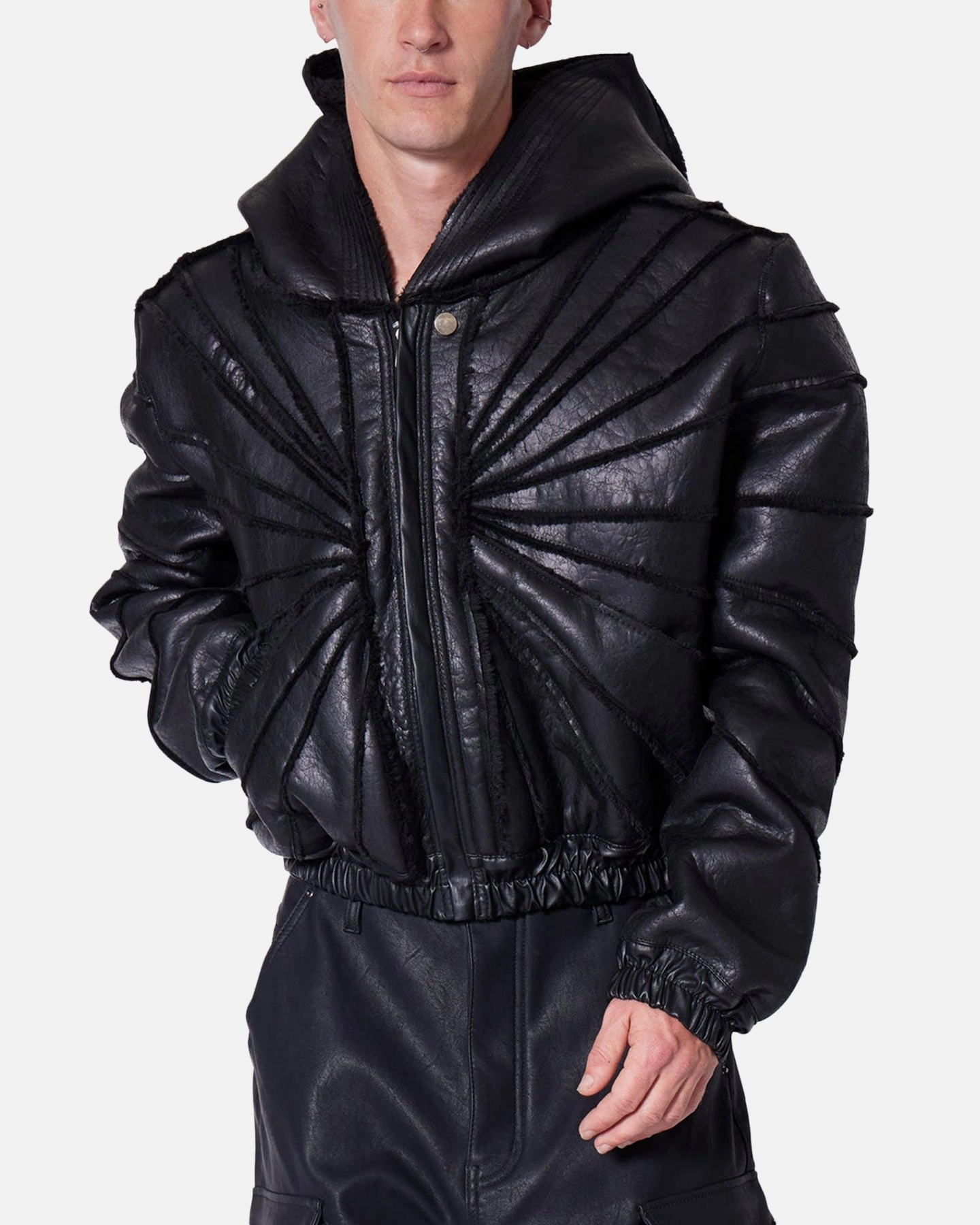 kids' MNML Leather Web Cropped Zip Up Hoodie Black