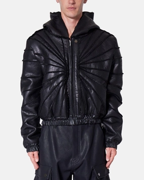 MNML Leather Web Cropped Zip Up Hoodie Black neutral - colored