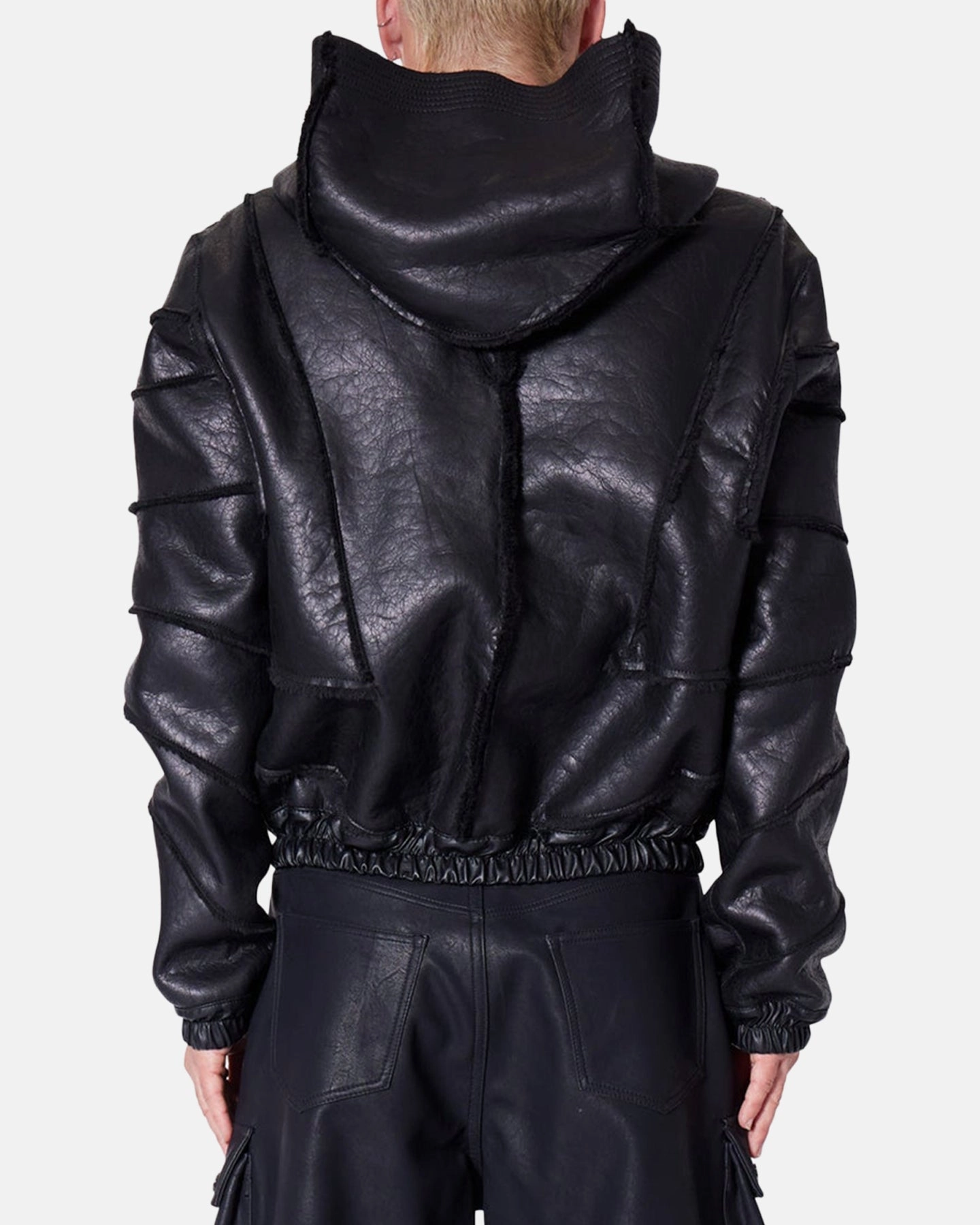 MNML Leather Web Cropped Zip Up Hoodie Black Tailored Silhouette Esteem