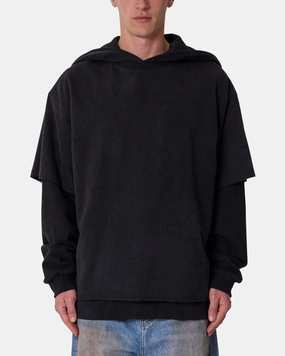 MNML Over Tee Layered Hoodie Washed Black Wedding