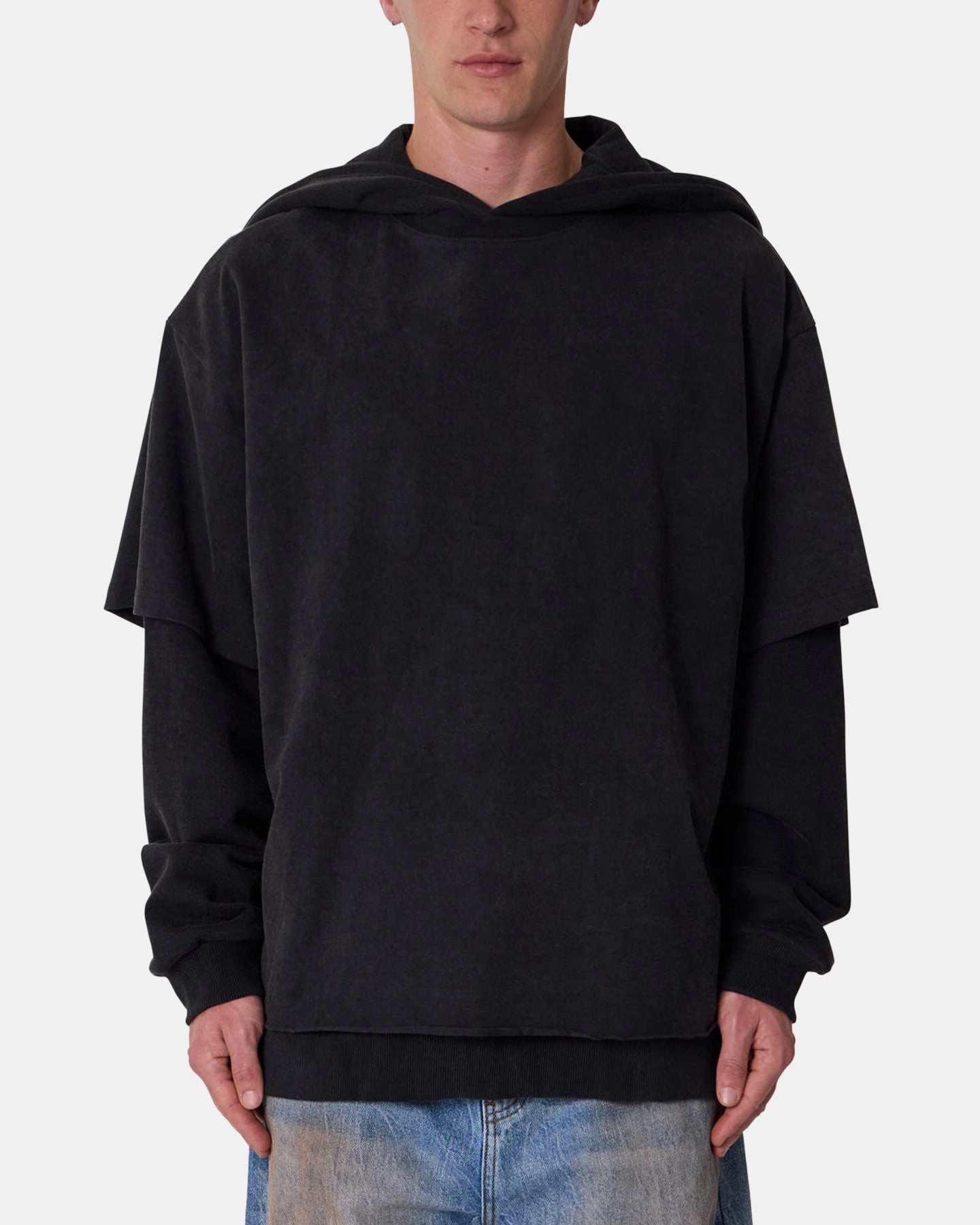 MNML Over Tee Layered Hoodie Washed Black Wedding