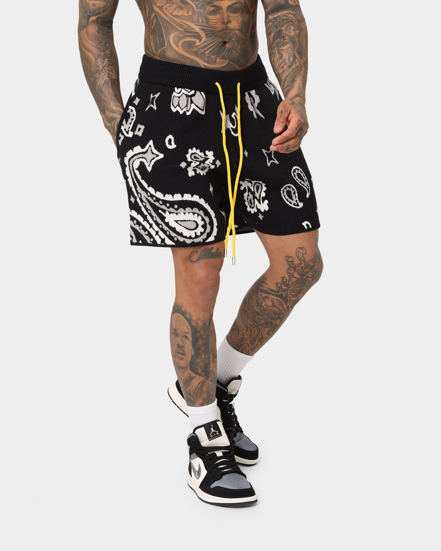MNML Paisley Knit Shorts Black Seamless Waistband