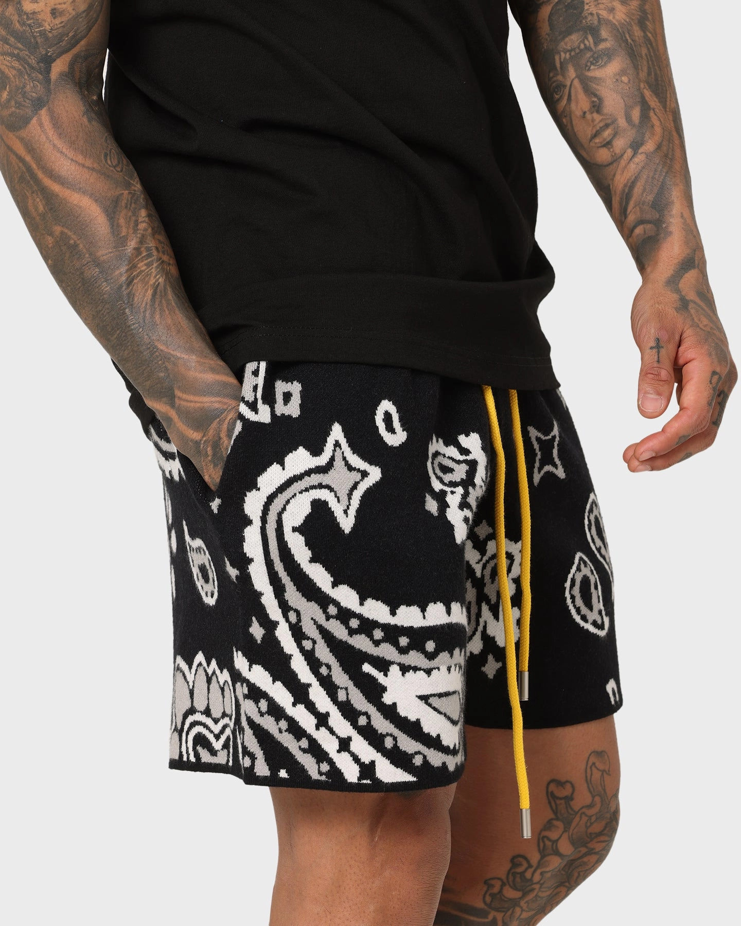 MNML Paisley Knit Shorts Black Ventilated Back Panels Cool Comfort