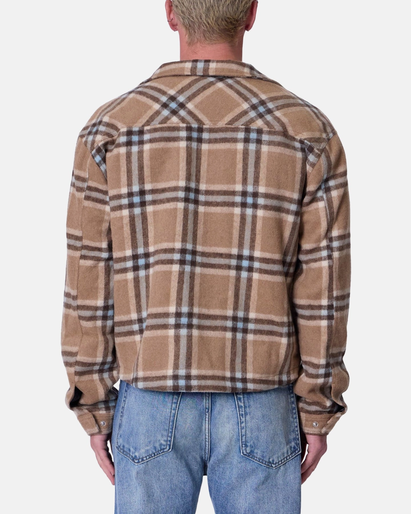 Hiking Ready MNML Plaid Flannel Front Zip Jacket Brown/Cream