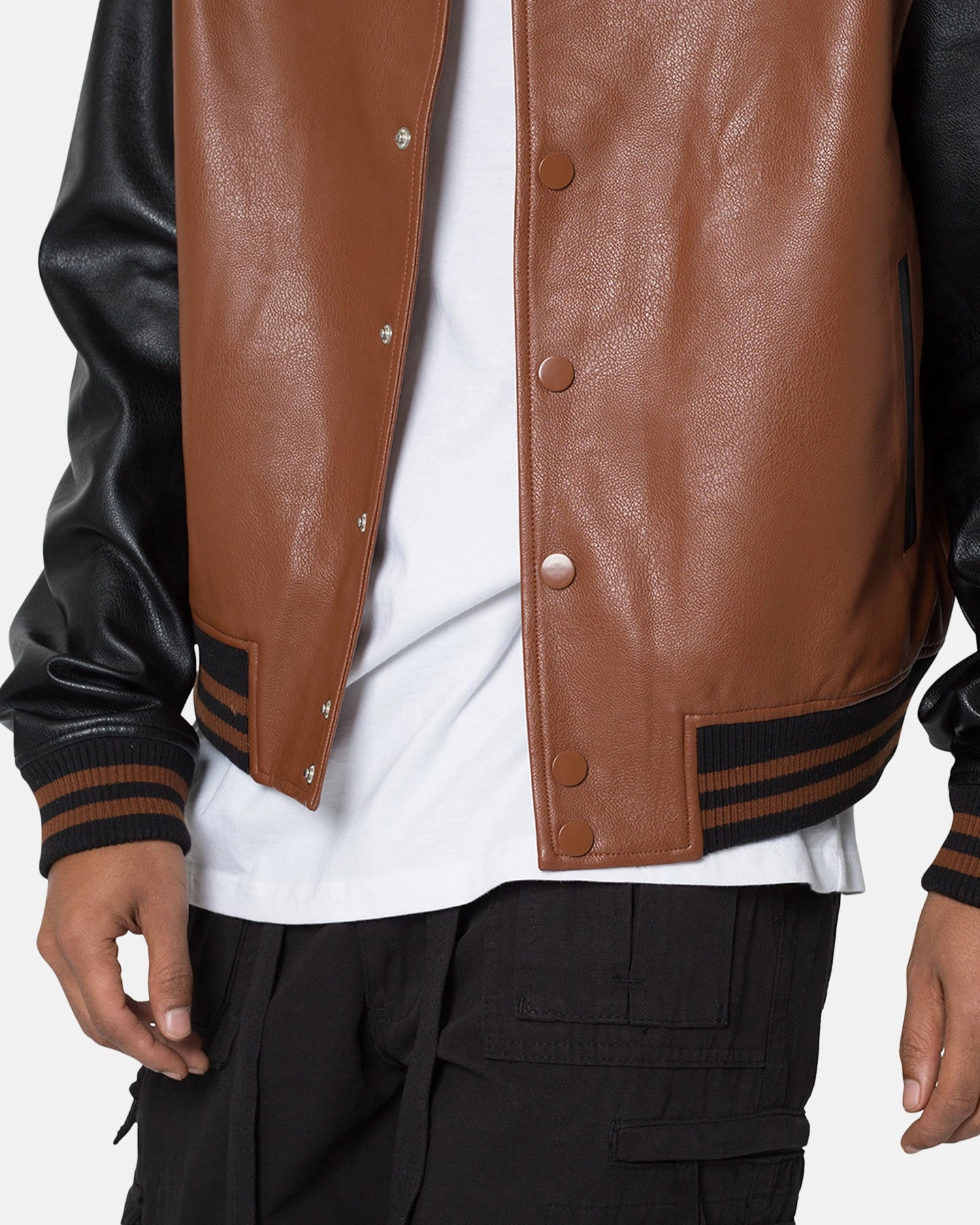 festival - goers comfort enhancer MNML PU Varsity Jacket Brown/Black
